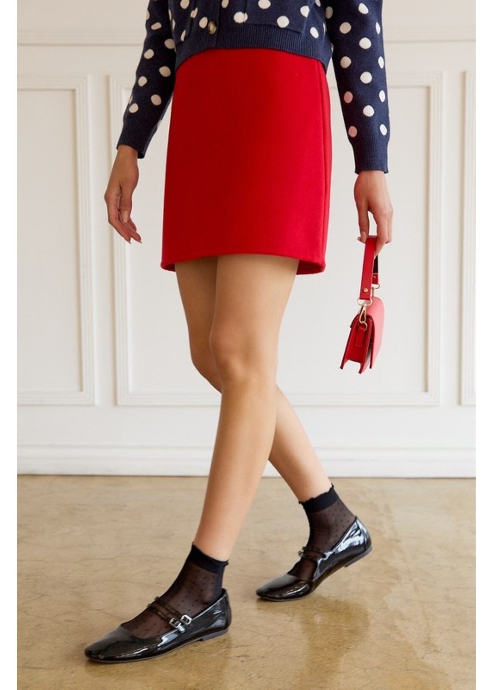 Felt High Waisted Mini Skirt Red