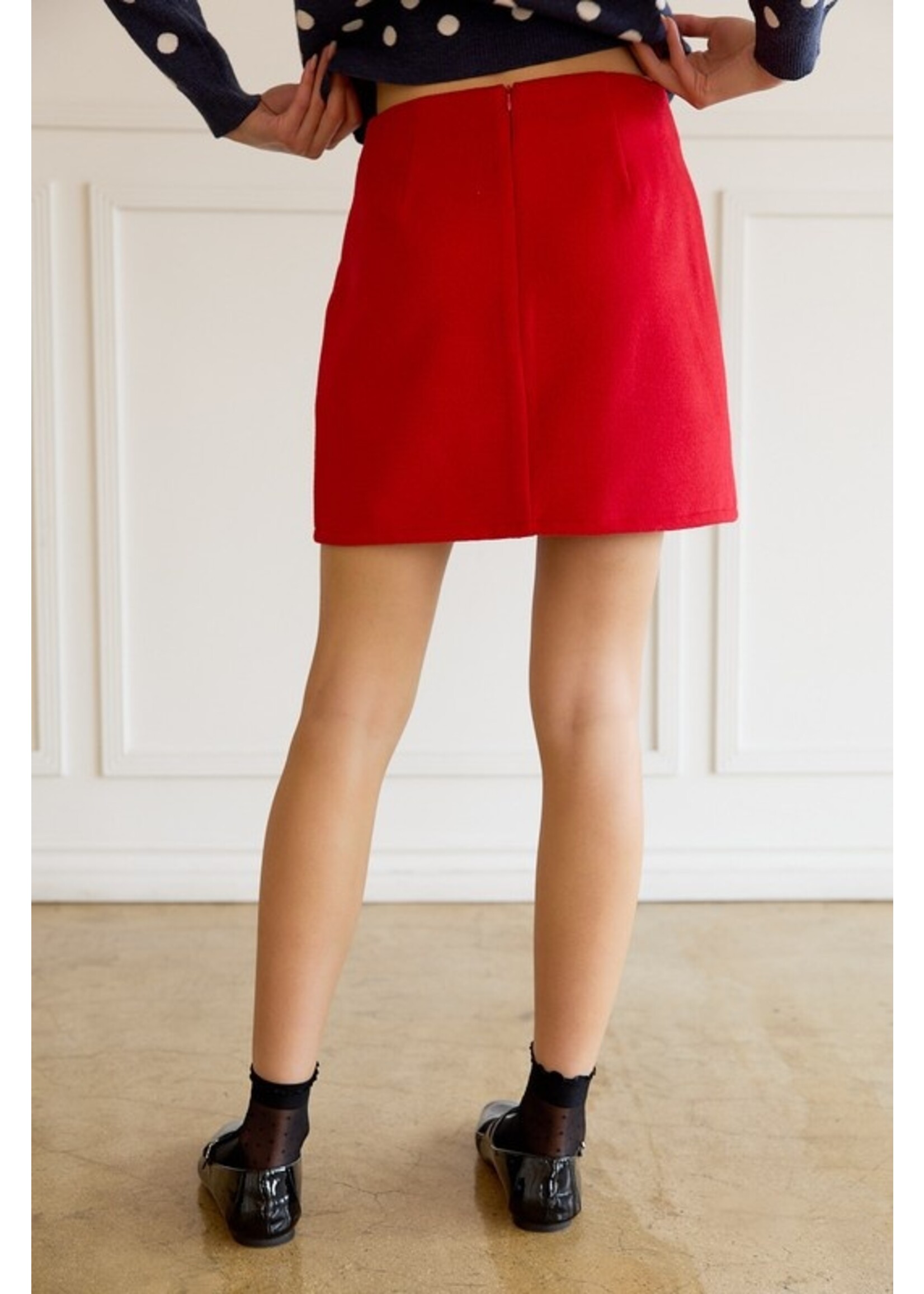 Felt High Waisted Mini Skirt Red