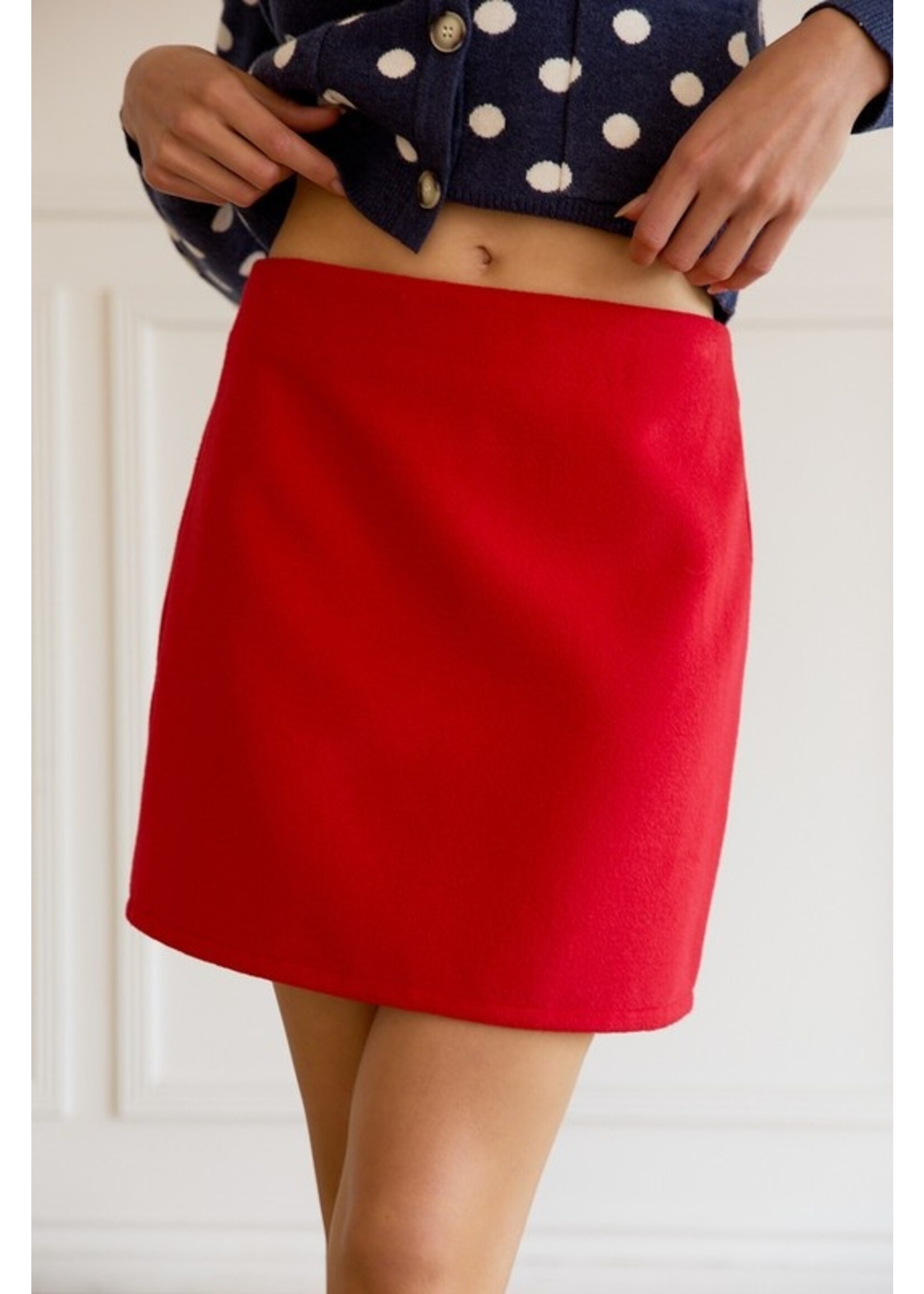Felt High Waisted Mini Skirt Red