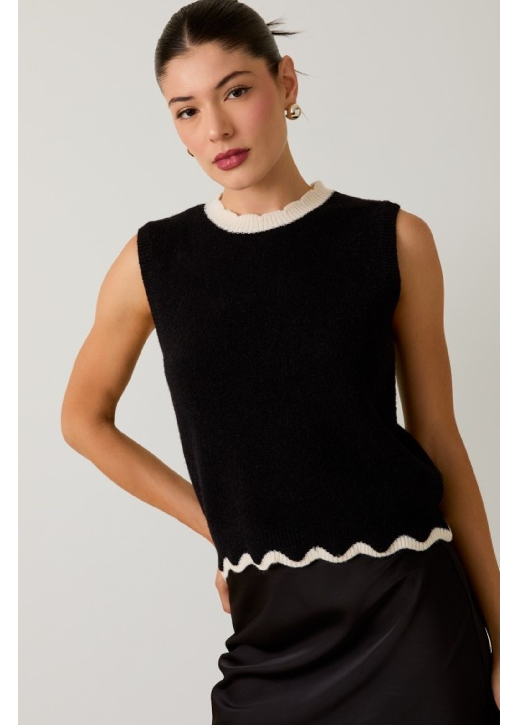 Scallop Hem Sweater Tank Black