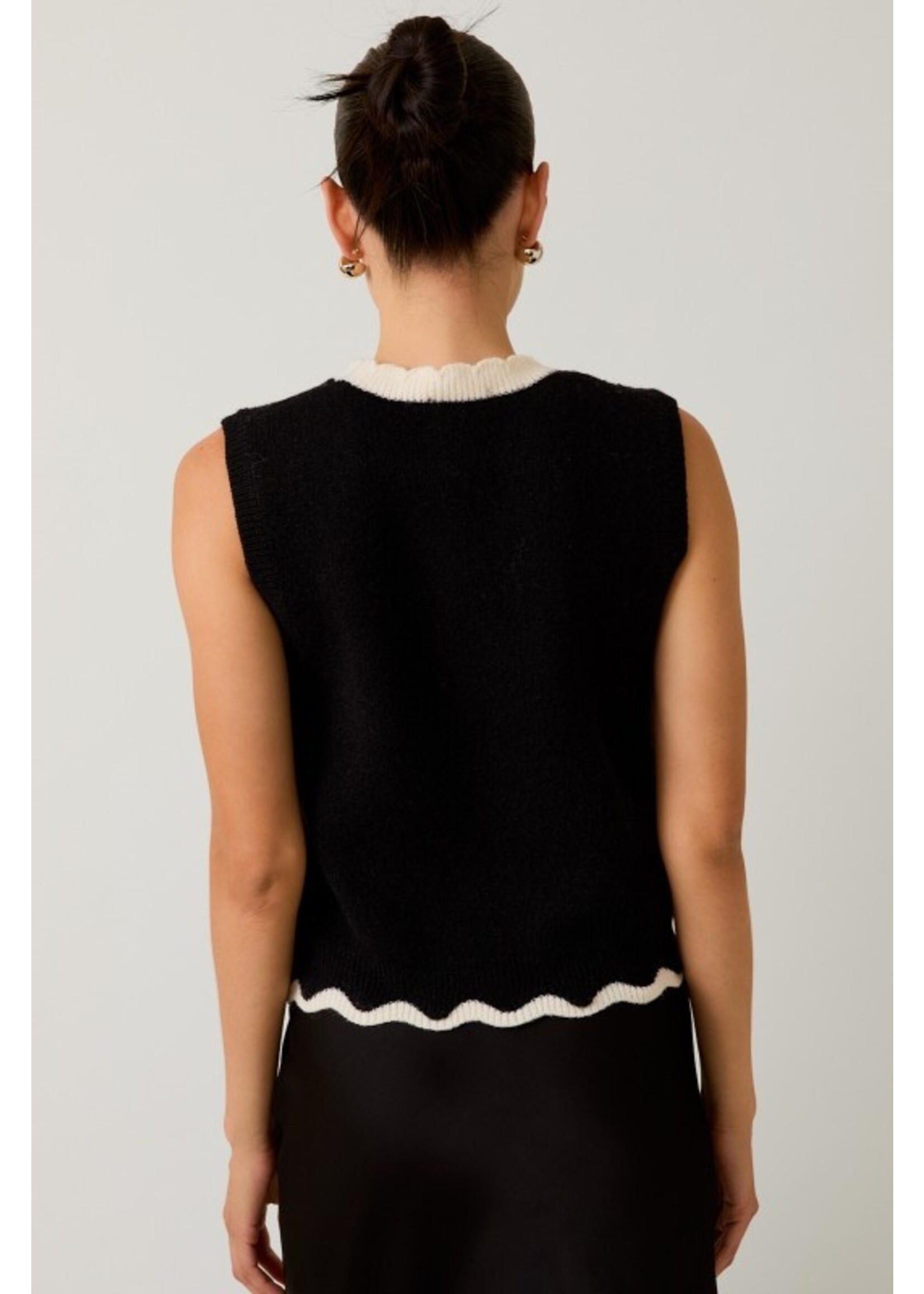 Scallop Hem Sweater Tank Black