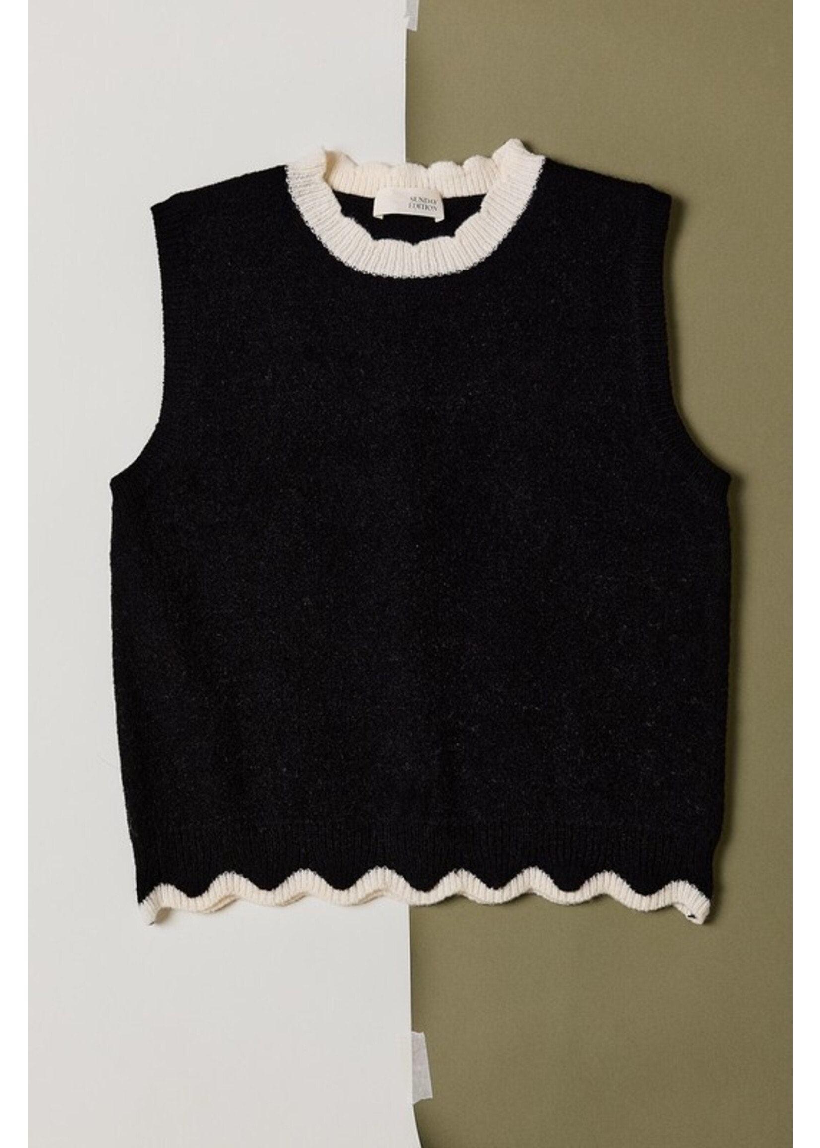 Scallop Hem Sweater Tank Black