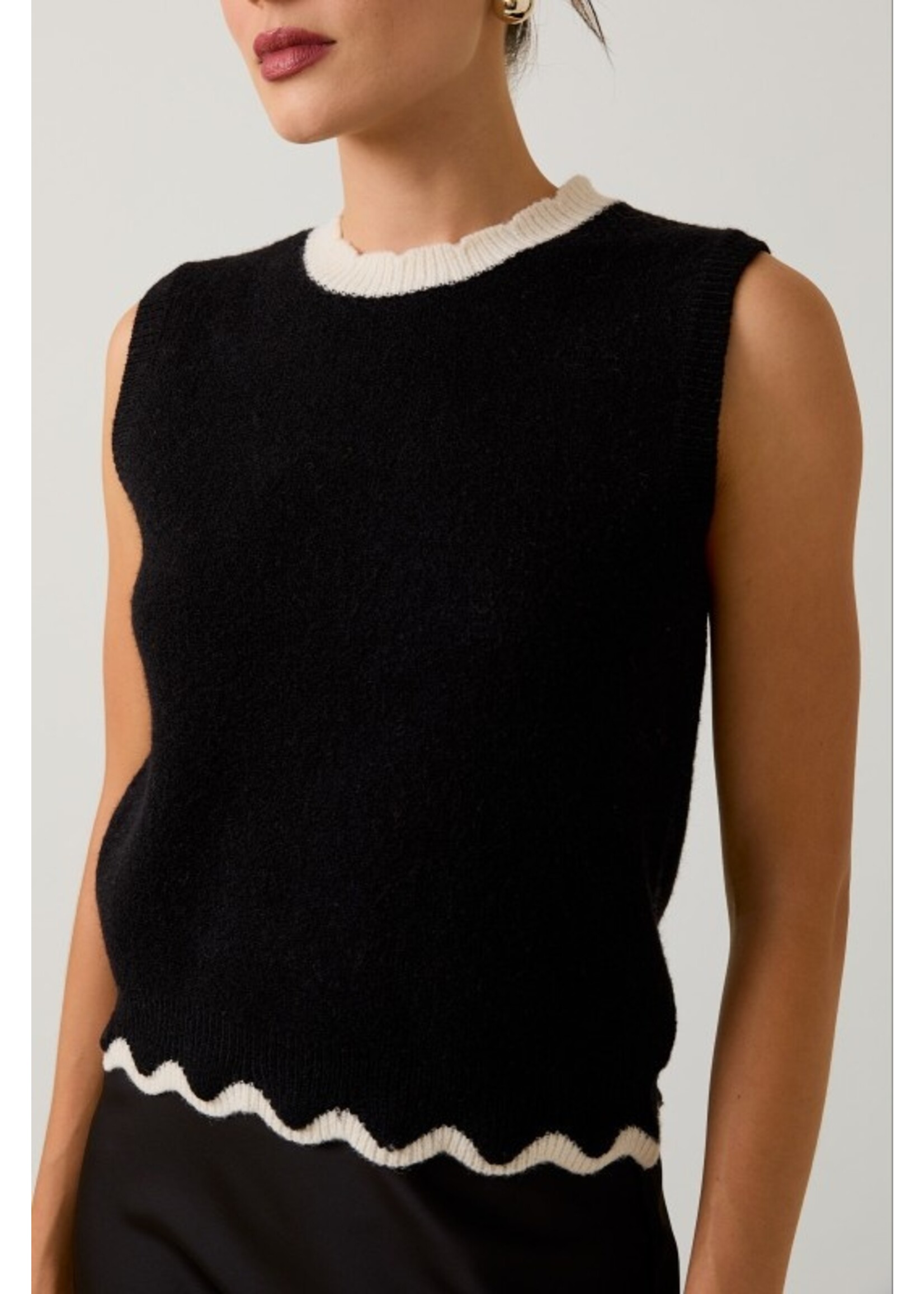 Scallop Hem Sweater Tank Black