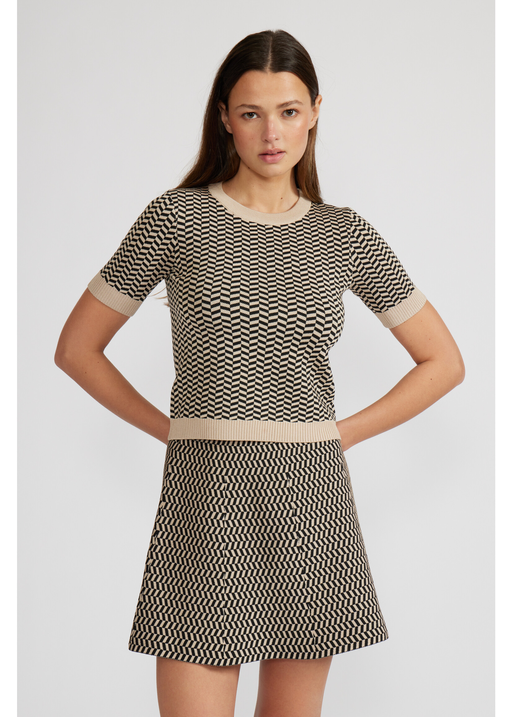 Pip Knit Mini Skirt Black/Tan
