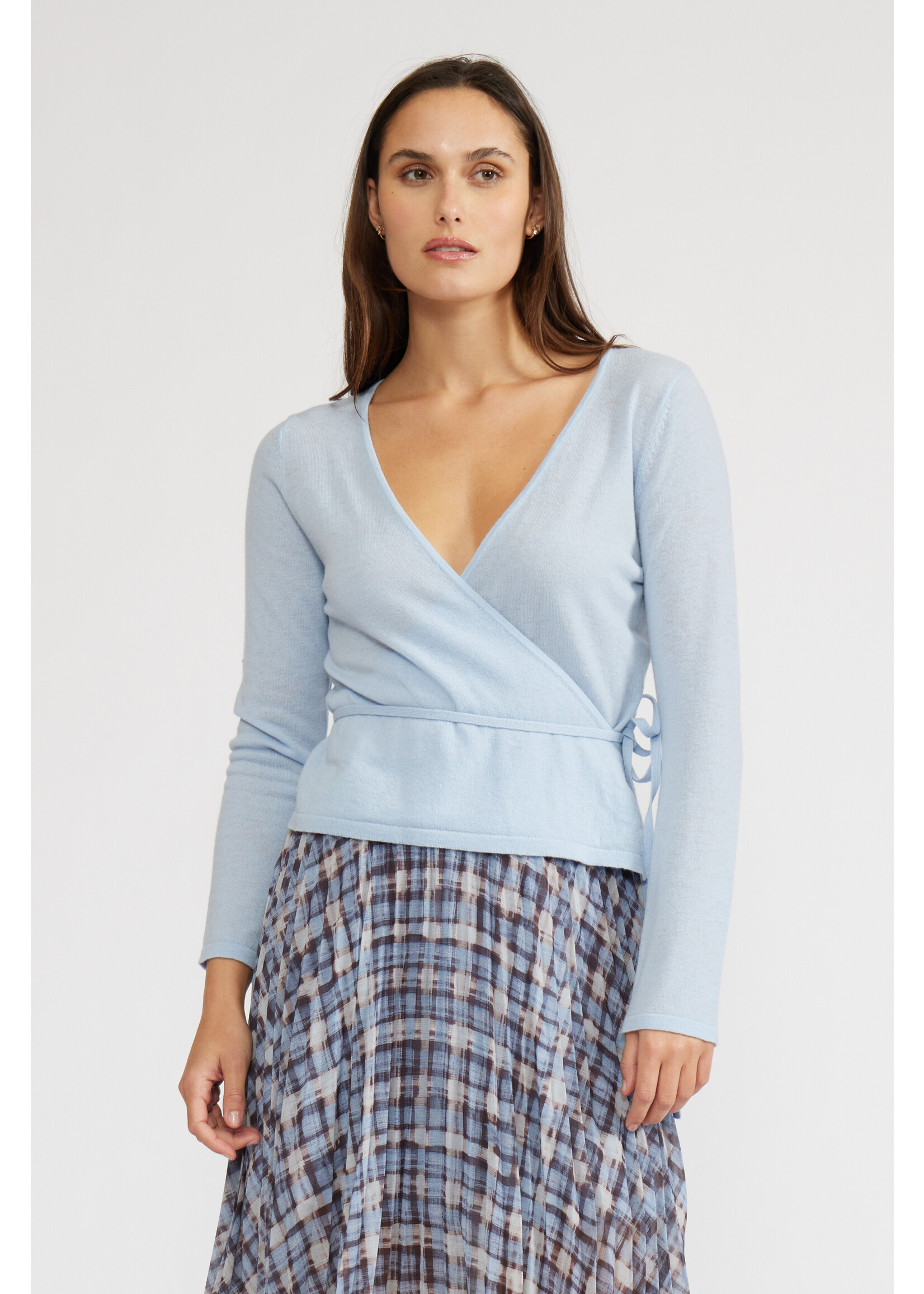 Dominic Faux Wrap Top Sky Blue