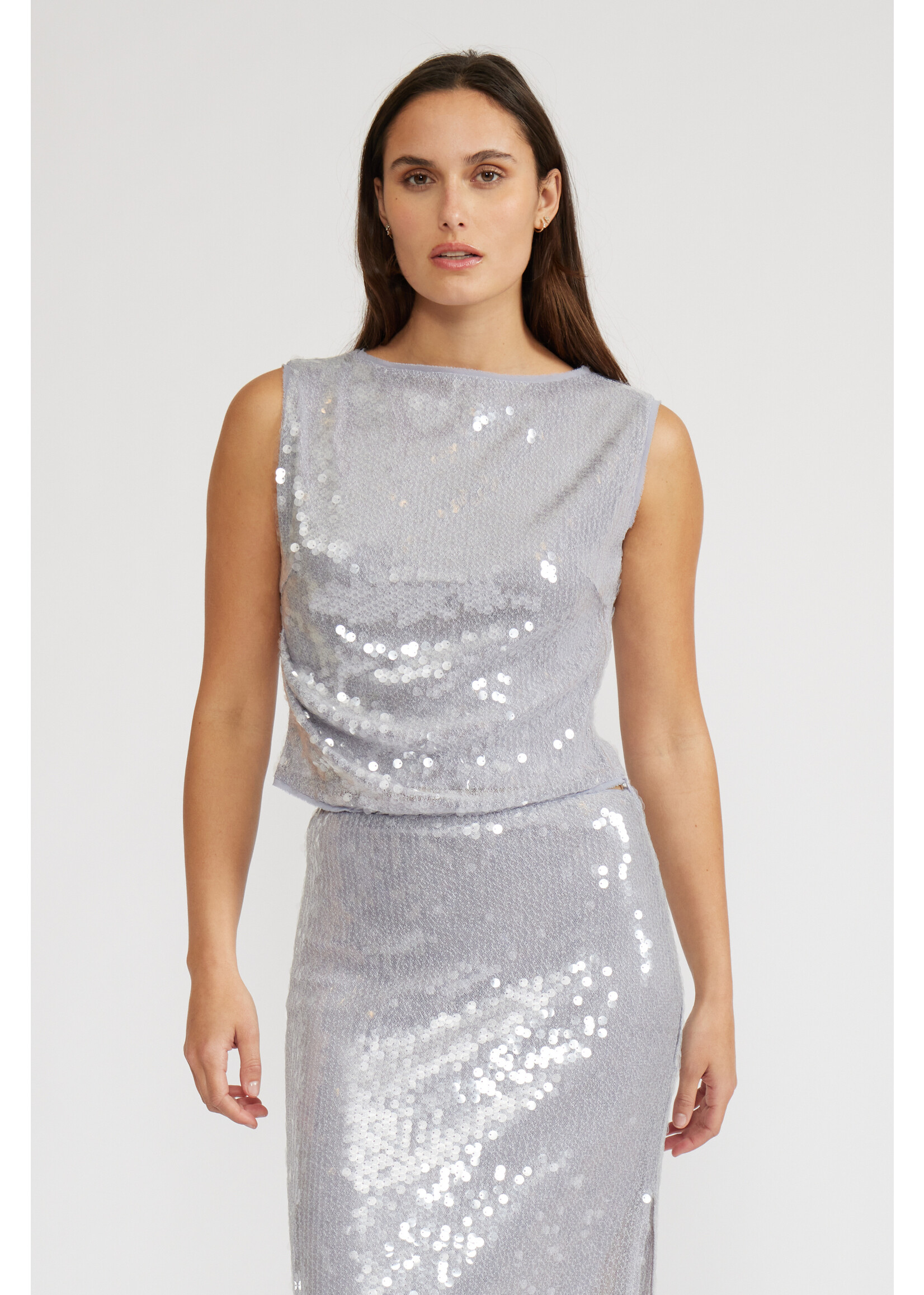 Michelle Sequined Sleeveless Top Silver
