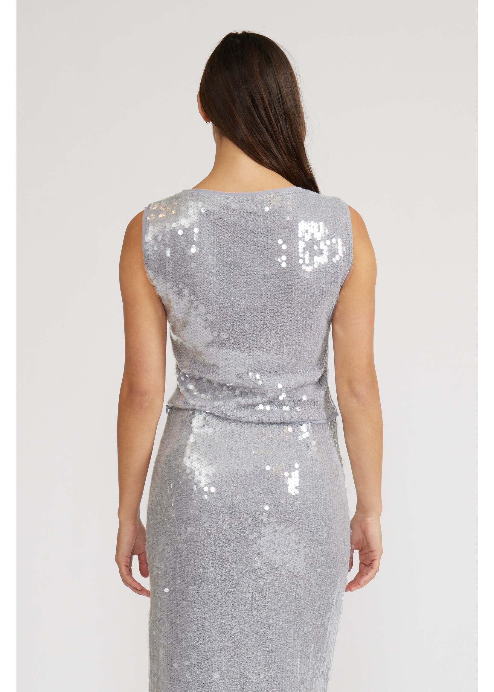 Michelle Sequined Sleeveless Top Silver