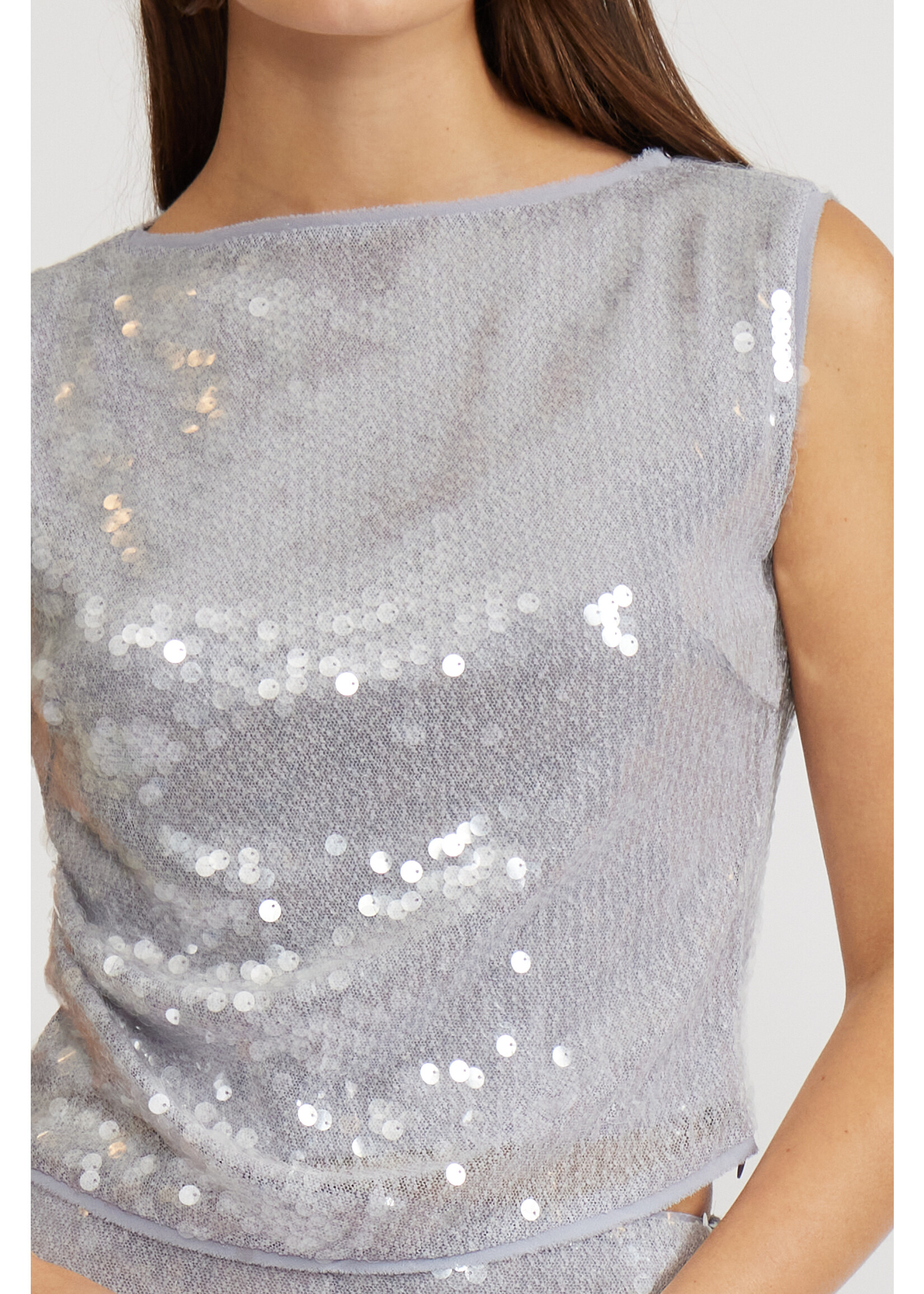 Michelle Sequined Sleeveless Top Silver