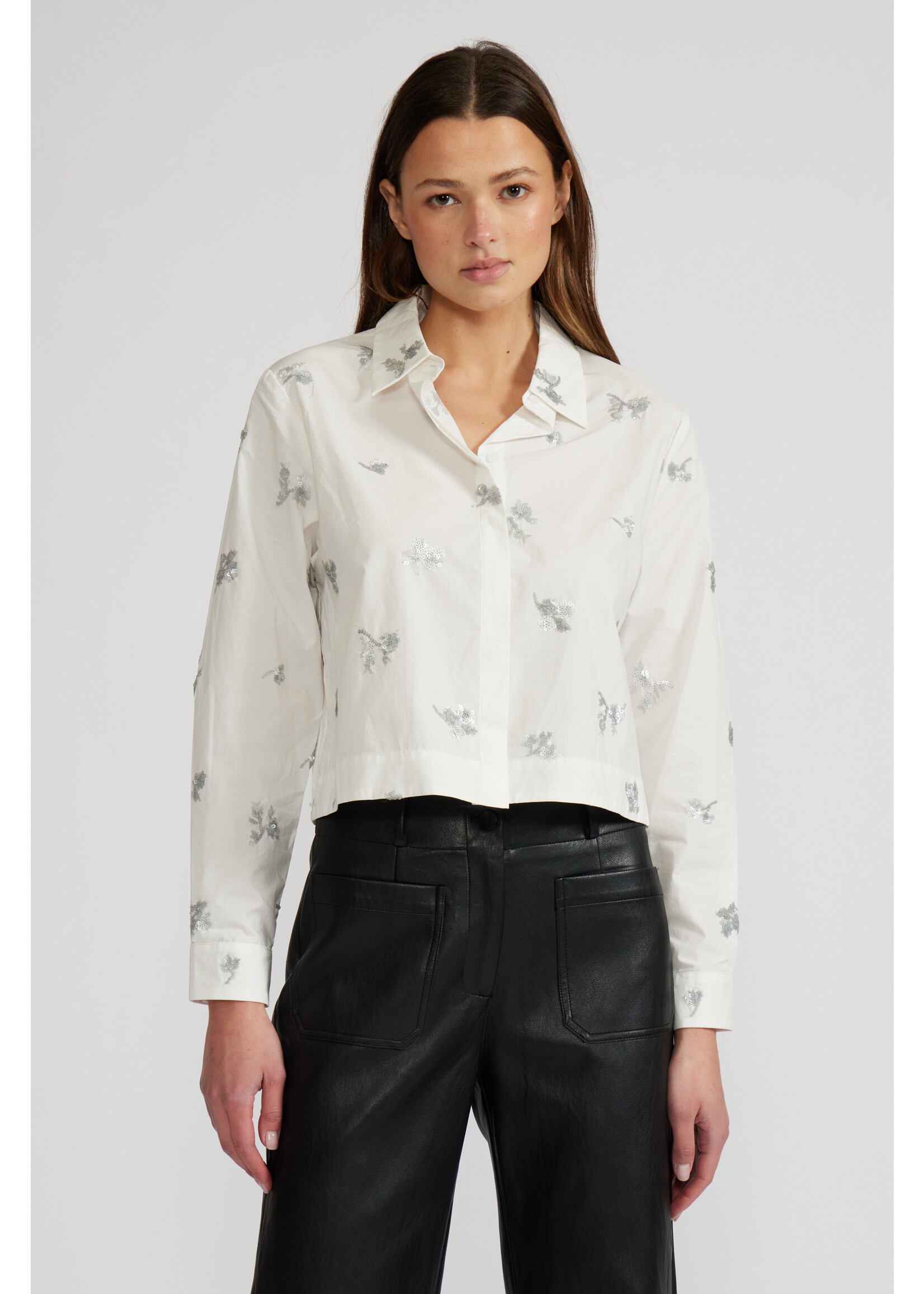 Juna Button Down Embellished Top White