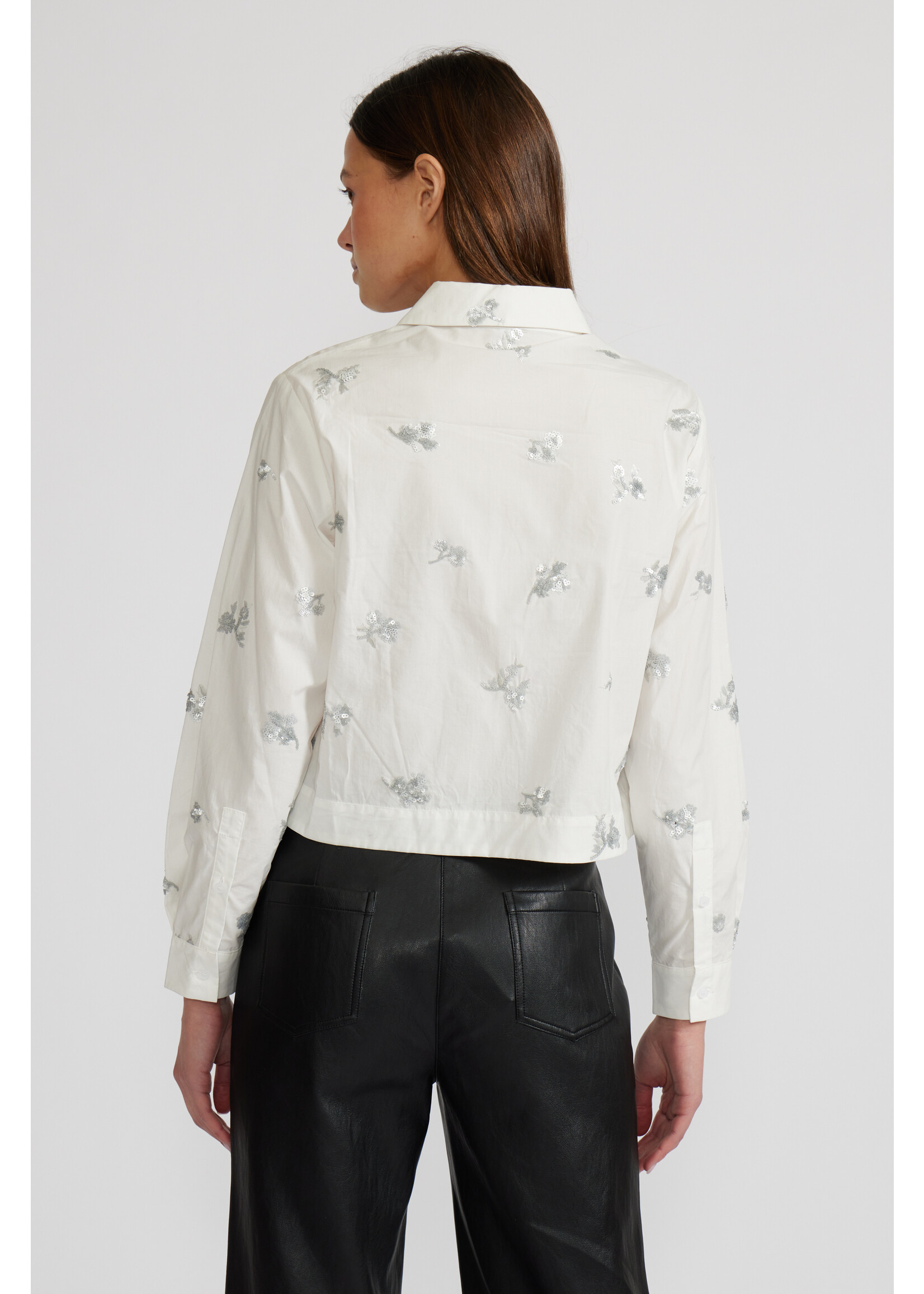 Juna Button Down Embellished Top White