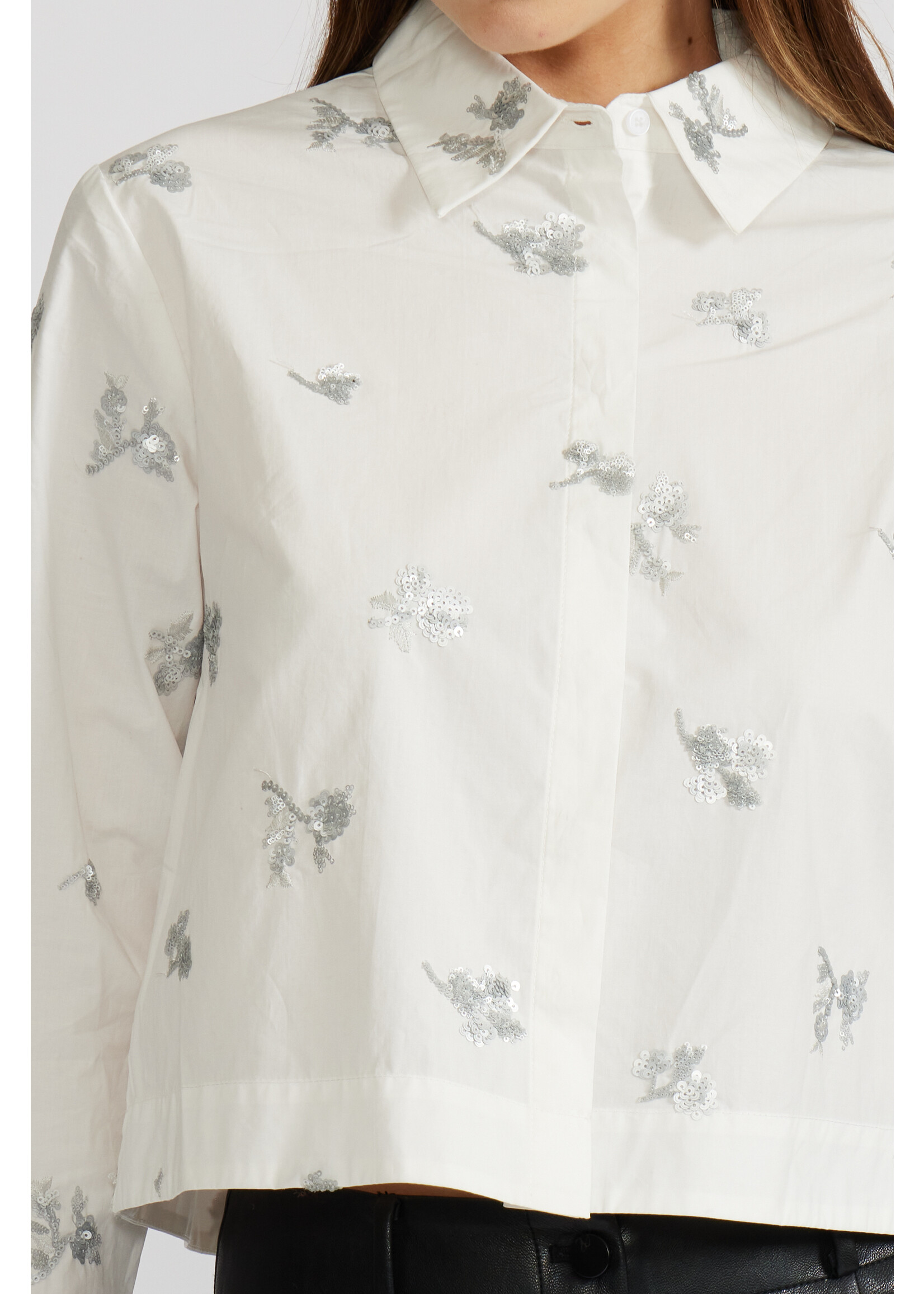 Juna Button Down Embellished Top White
