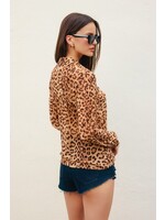 Running Toward Long Sleeve Collared Blouse Leopard