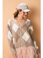 As If Argyle V-Neck Cardigan Taupe Combo