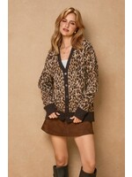 Wild Ambition Button Down Cardigan Leopard Espresso