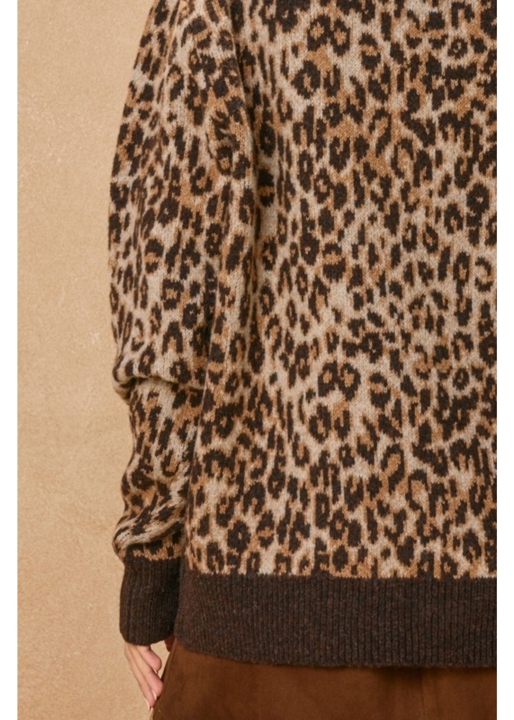 Wild Ambition Button Down Cardigan Leopard Espresso
