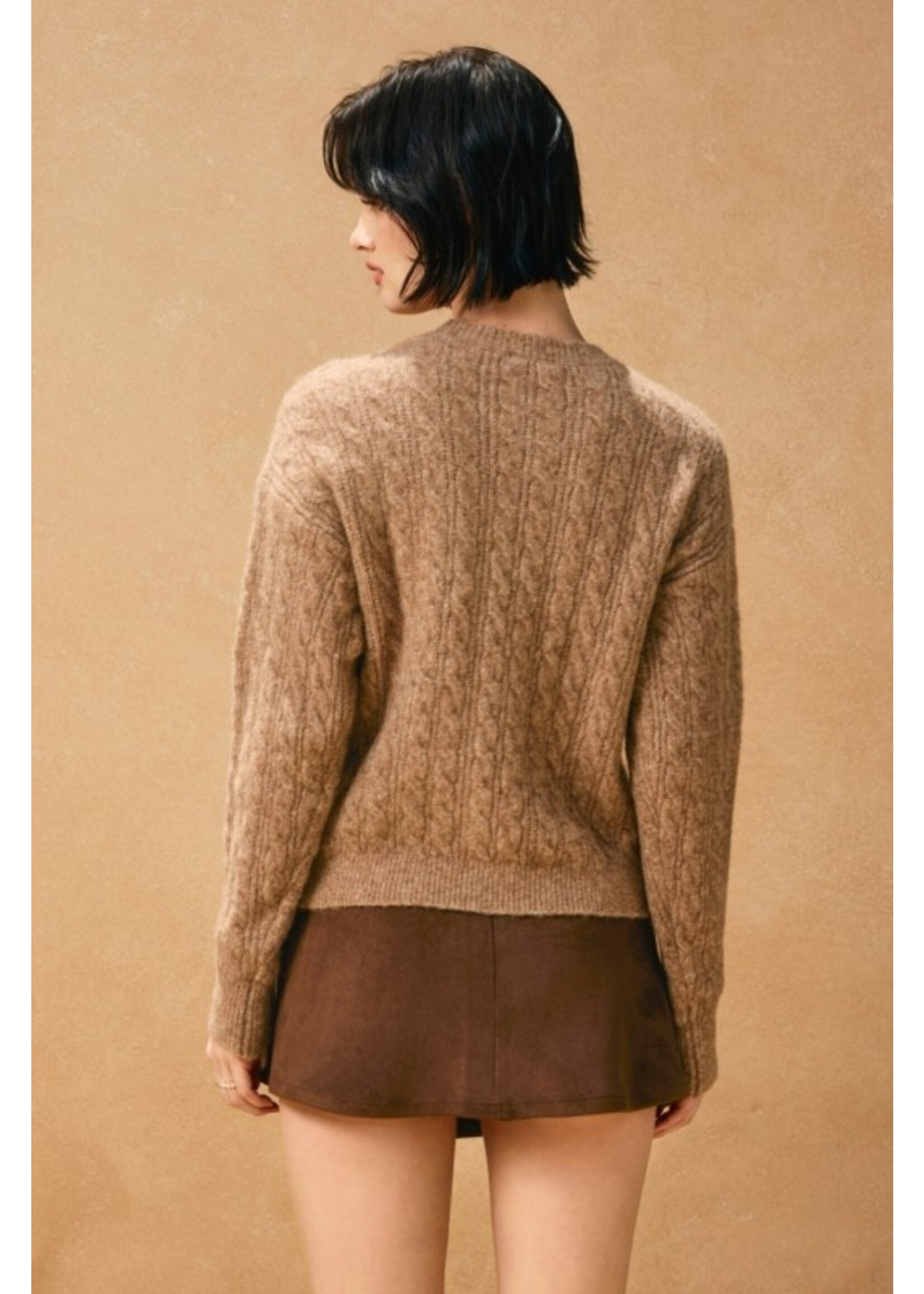 Oversized Cable Knit Crew Neck Sweater Caramel