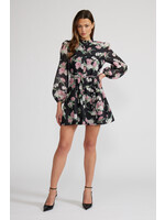 Nina Floral Mini Long Sleeve Dress Black