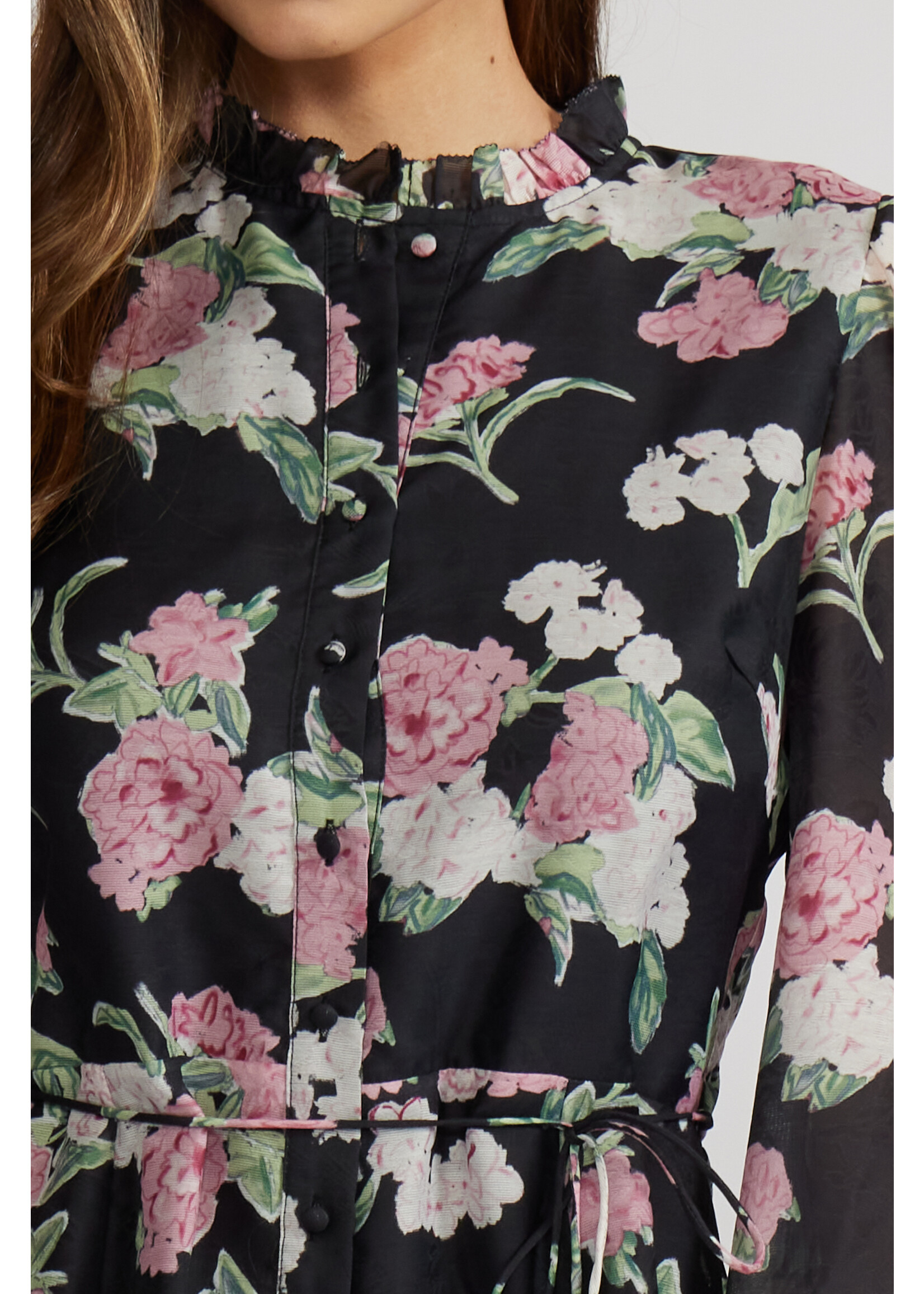 Nina Floral Mini Long Sleeve Dress Black
