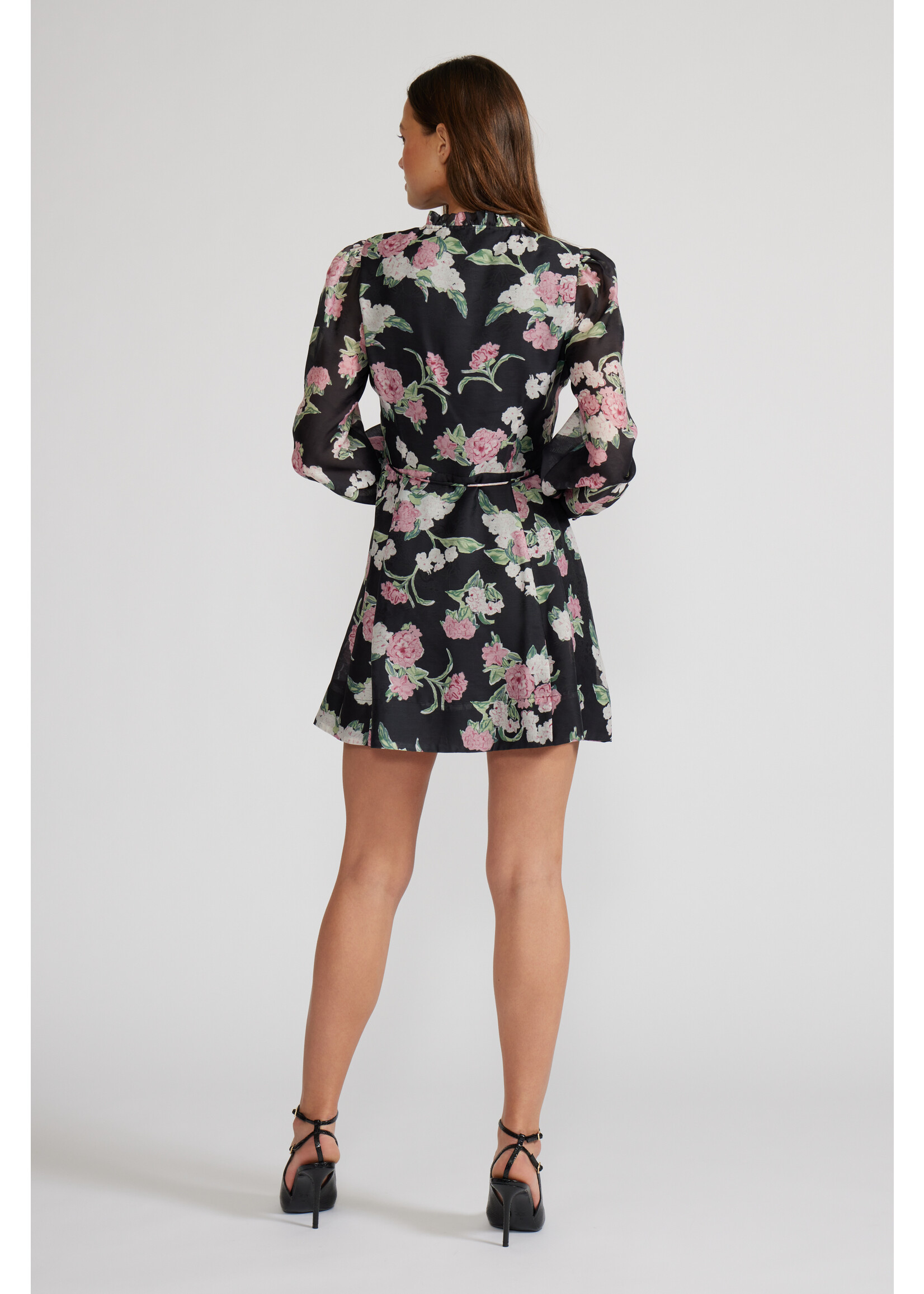 Nina Floral Mini Long Sleeve Dress Black