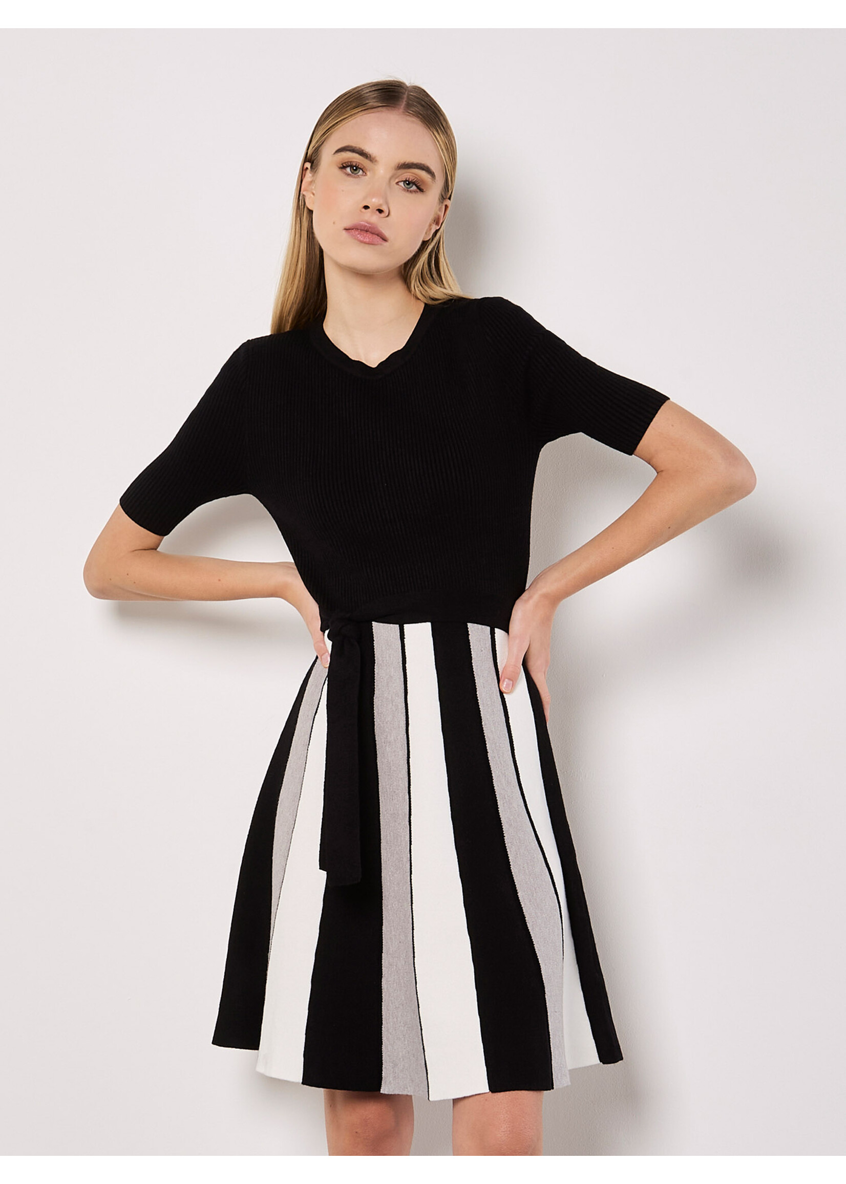 Colorblocked Carousel Knit Dress Black