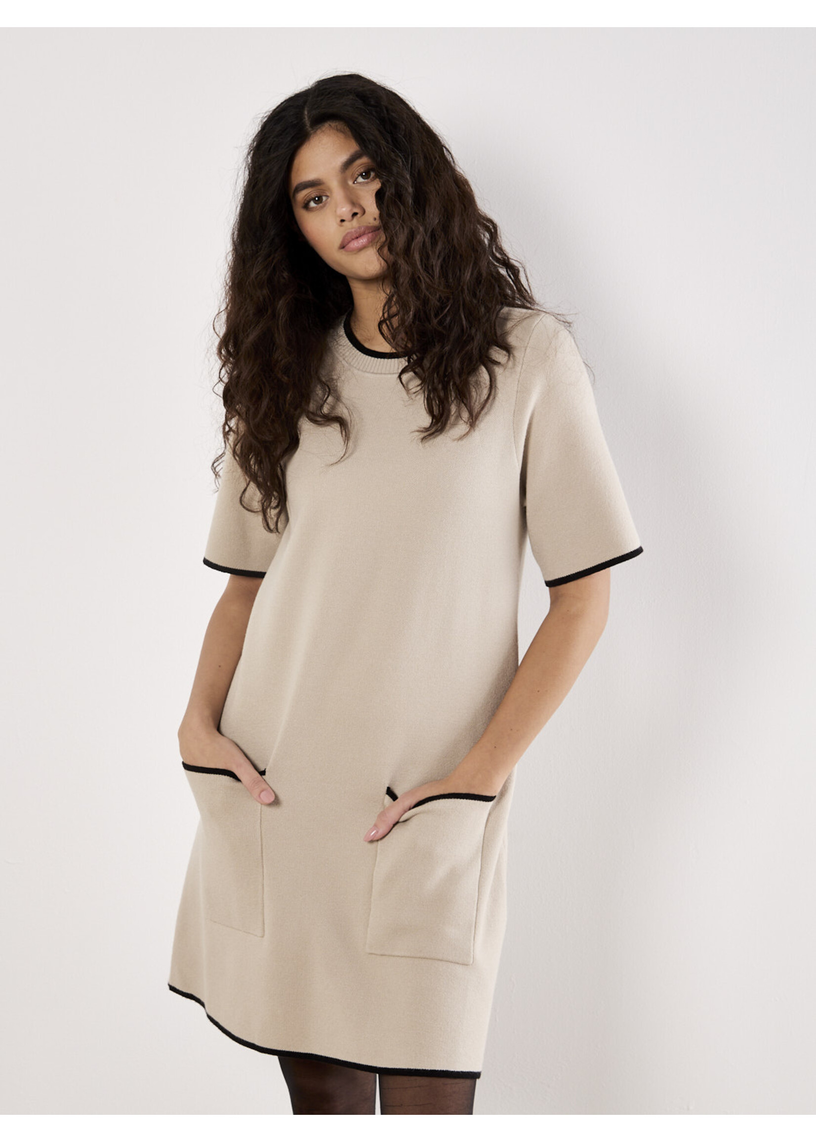 Contrast Piping 2 Pocket Knit Dress Stone