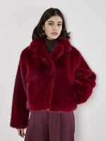 Faux Fur Collar Button Front Coat Burgundy