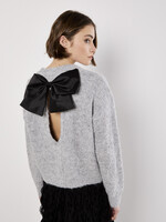Bow Back Lurex Fuzzy Sweater Grey