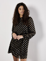 Ikat Foil Polka Dot Long Sleeve Shift Dress Black