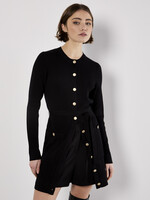 Gold Button 2 Pocket Rib Mini Dress Black
