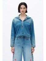 Hayley Cropped Denim Hoodie Vintage Medium