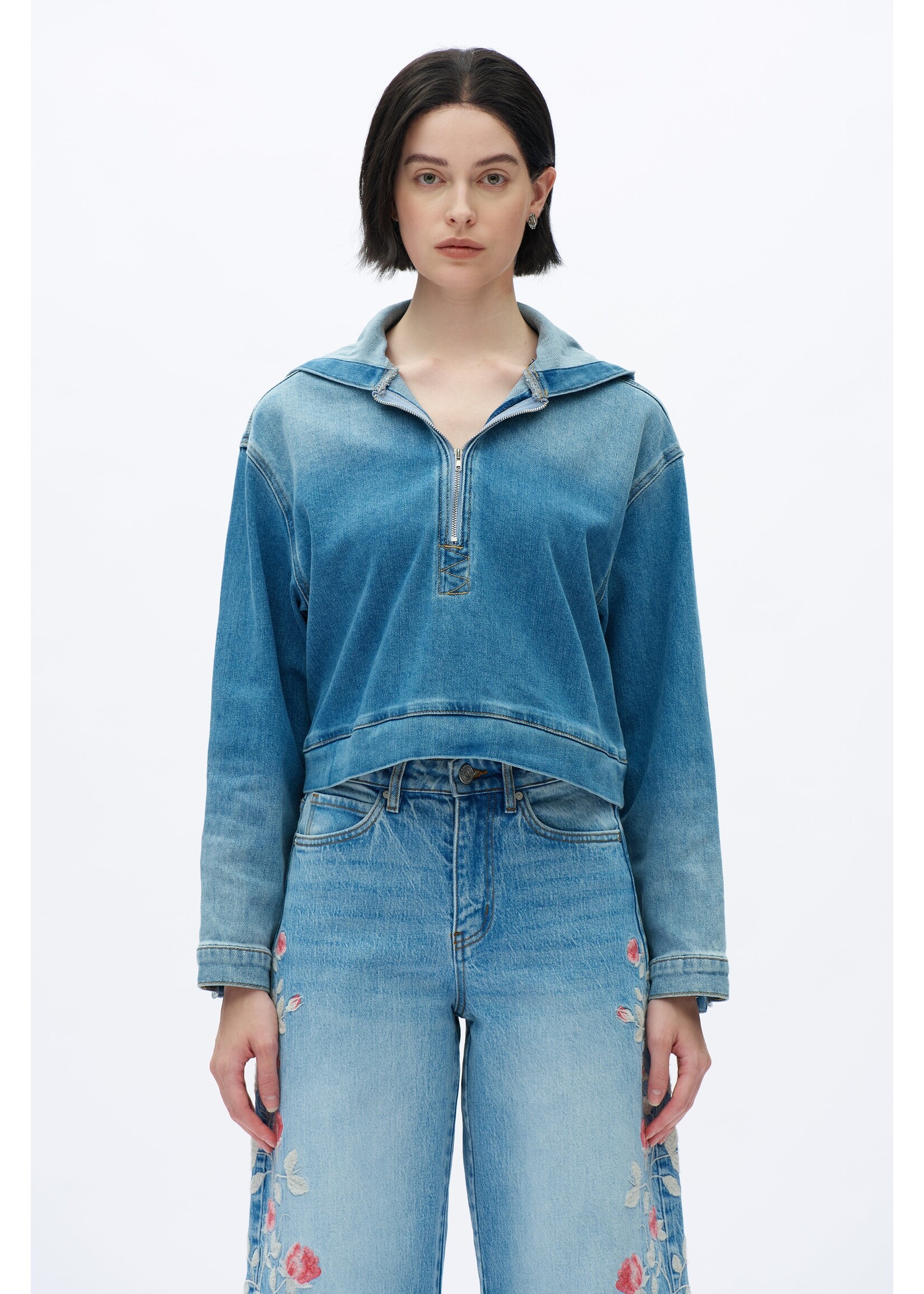 Hayley Cropped Denim Hoodie Vintage Medium