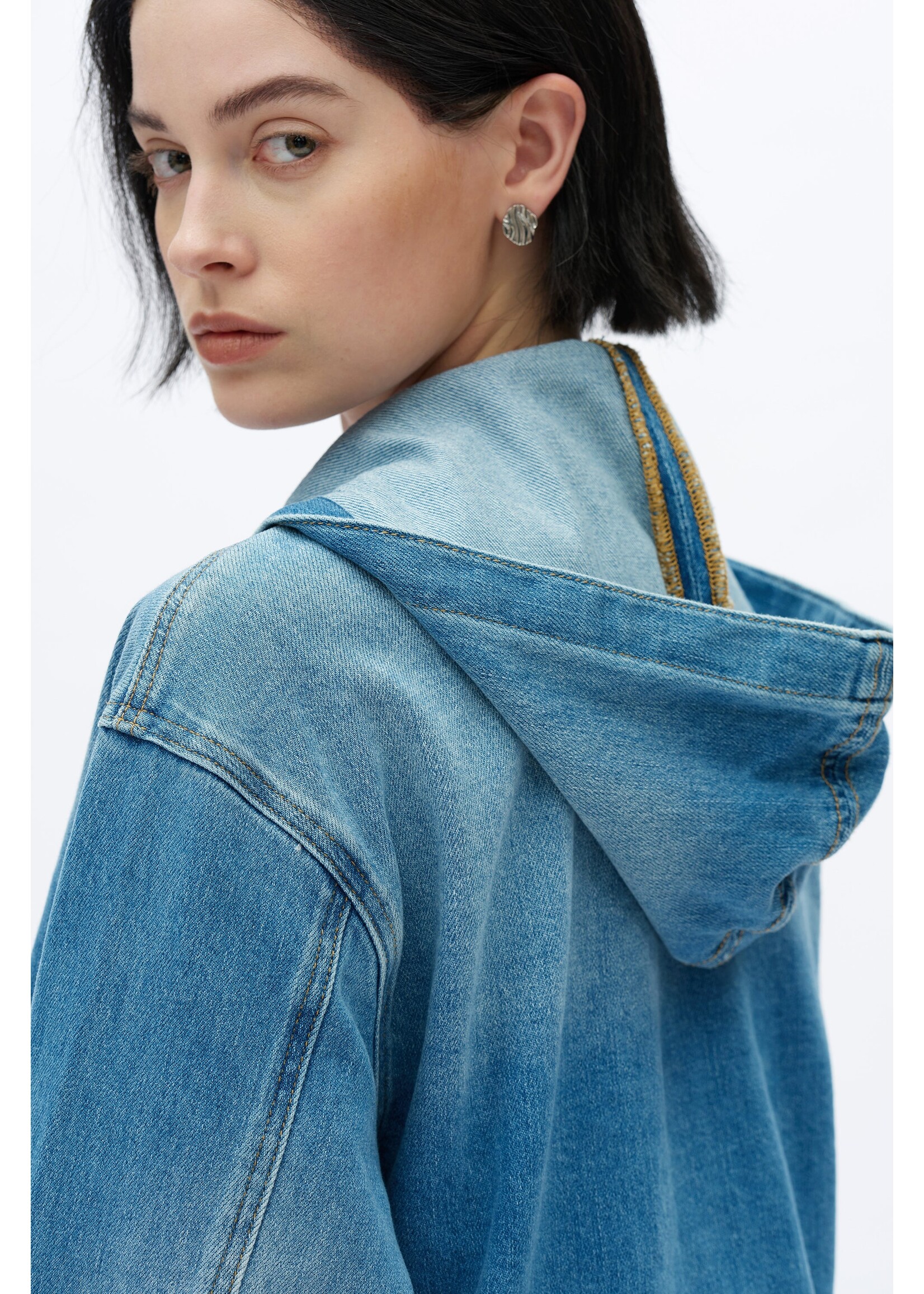 Hayley Cropped Denim Hoodie Vintage Medium