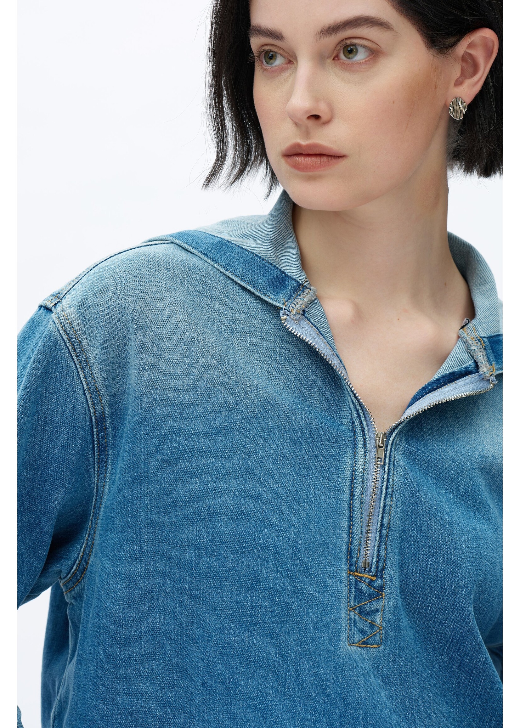 Hayley Cropped Denim Hoodie Vintage Medium