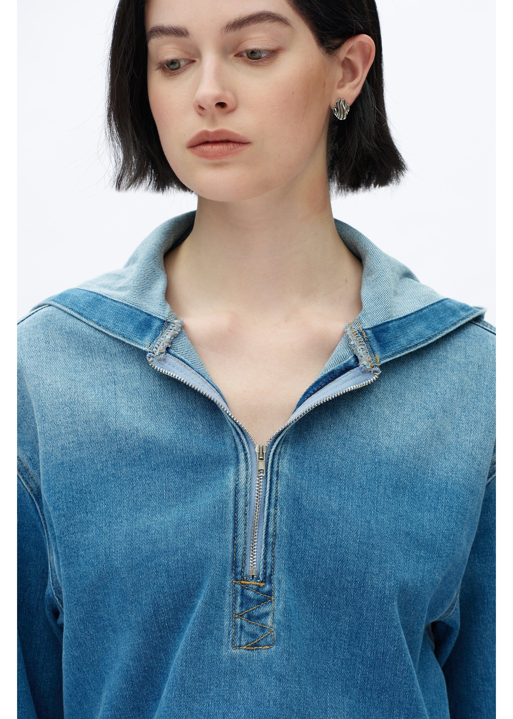 Hayley Cropped Denim Hoodie Vintage Medium