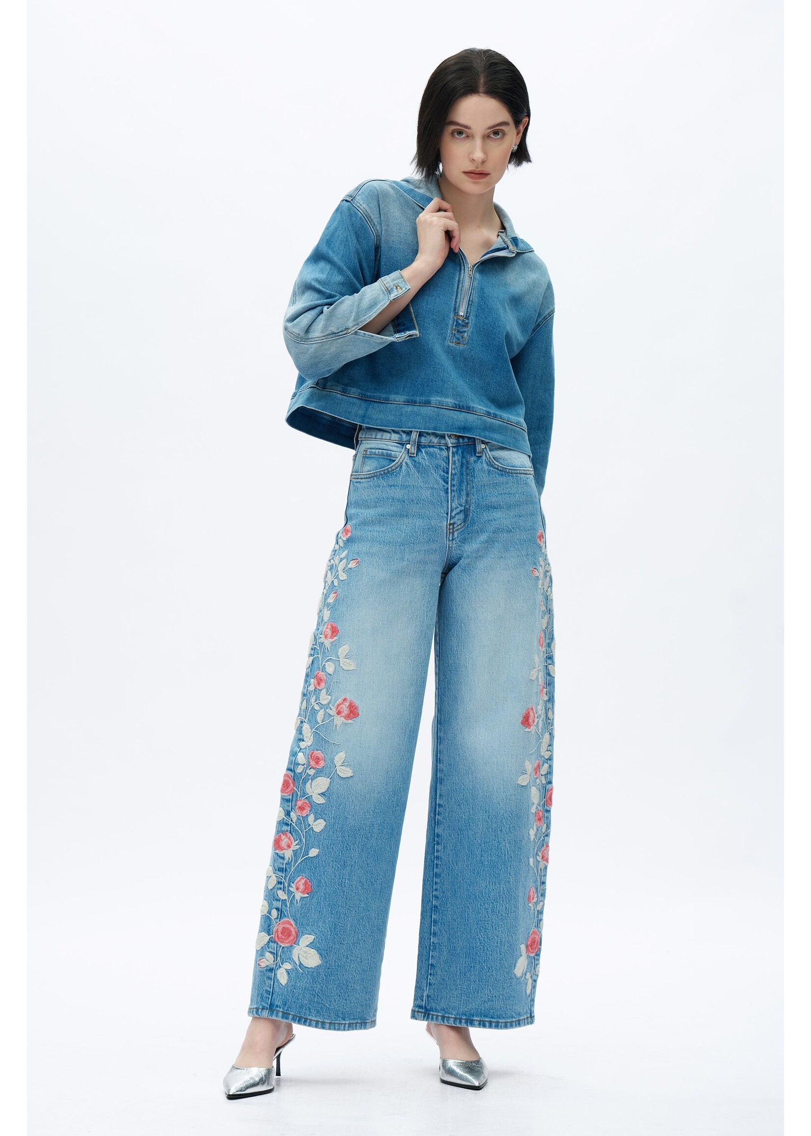 Hayley Cropped Denim Hoodie Vintage Medium