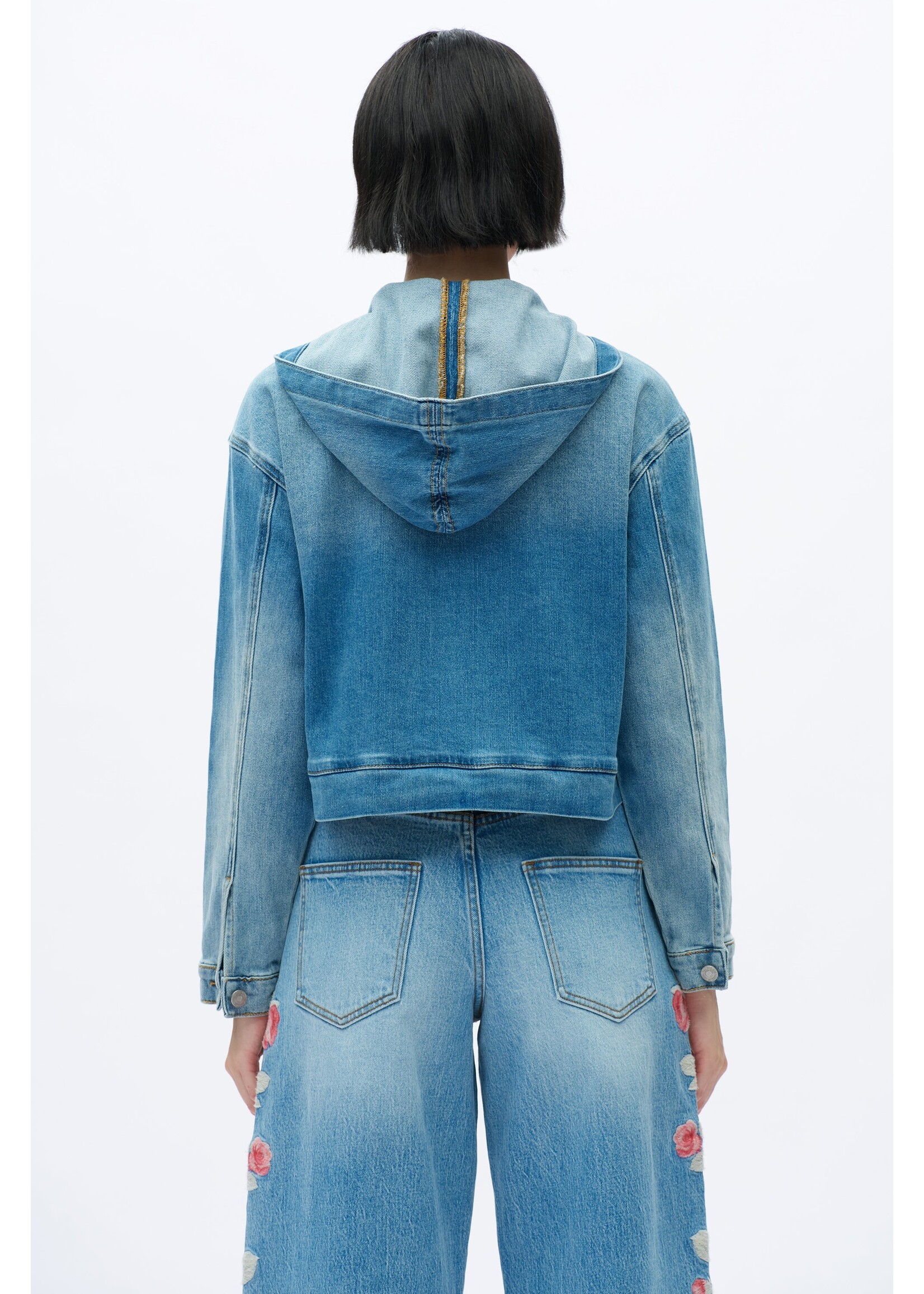 Hayley Cropped Denim Hoodie Vintage Medium