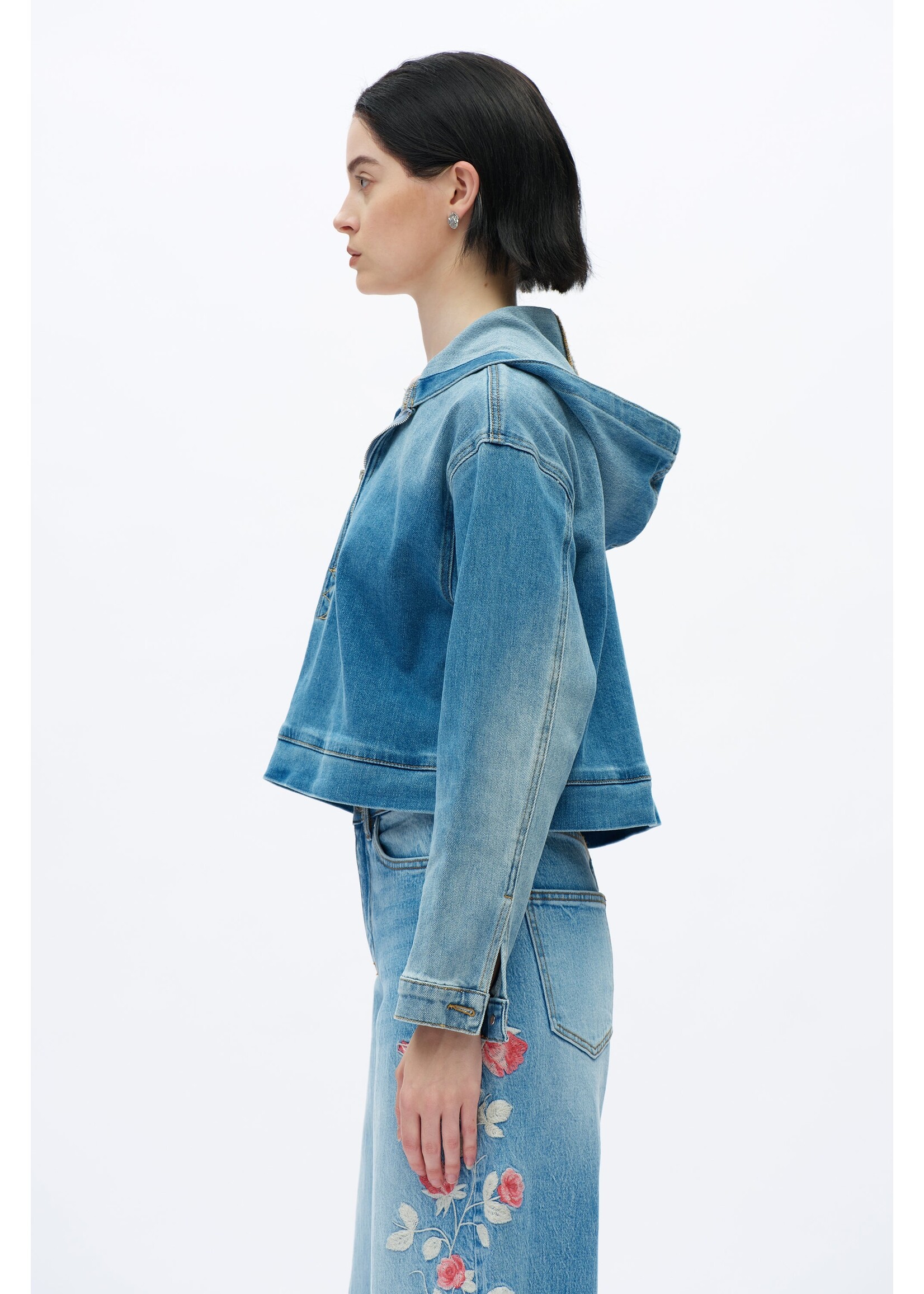 Hayley Cropped Denim Hoodie Vintage Medium