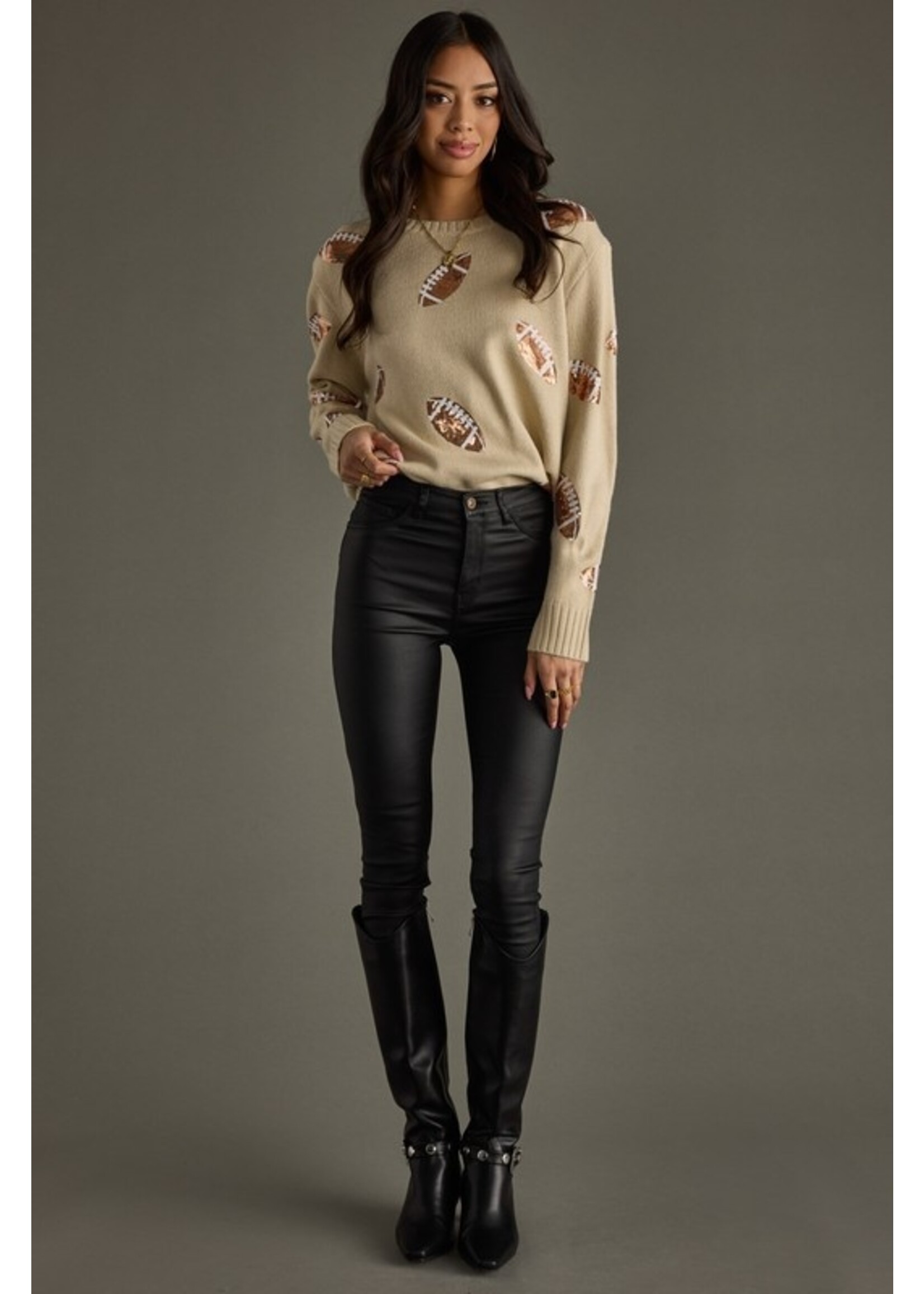 Panache Apparel Co. Sequin Football Sweater