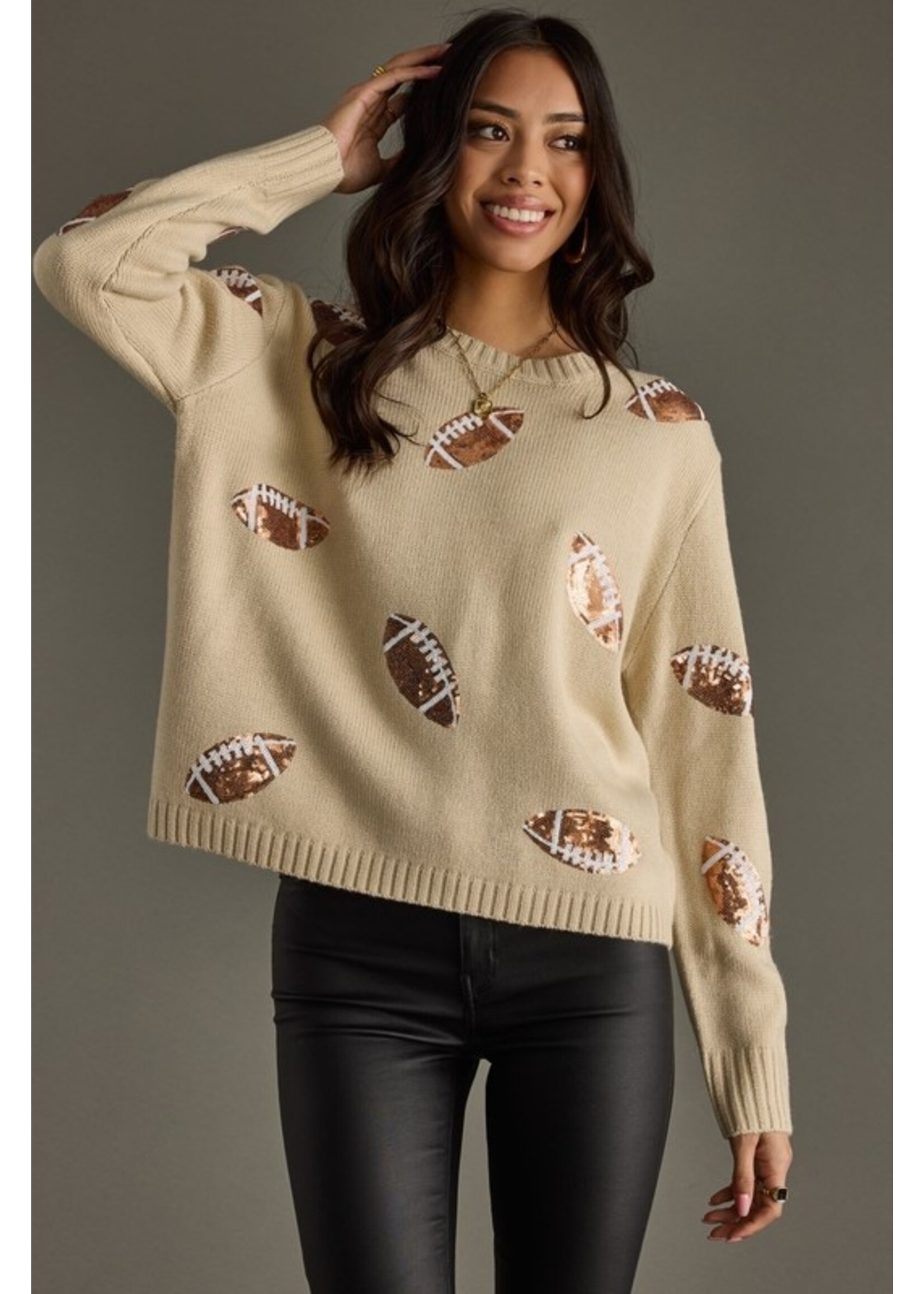 Panache Apparel Co. Sequin Football Sweater