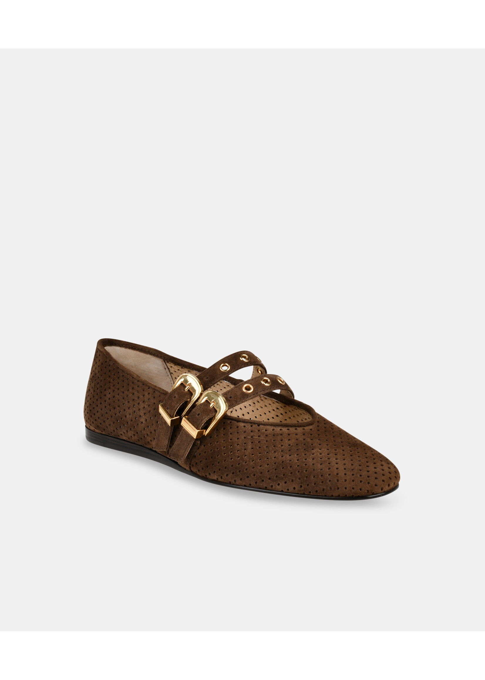Baylee Grommet Perforated Suede Flat Dark Brown