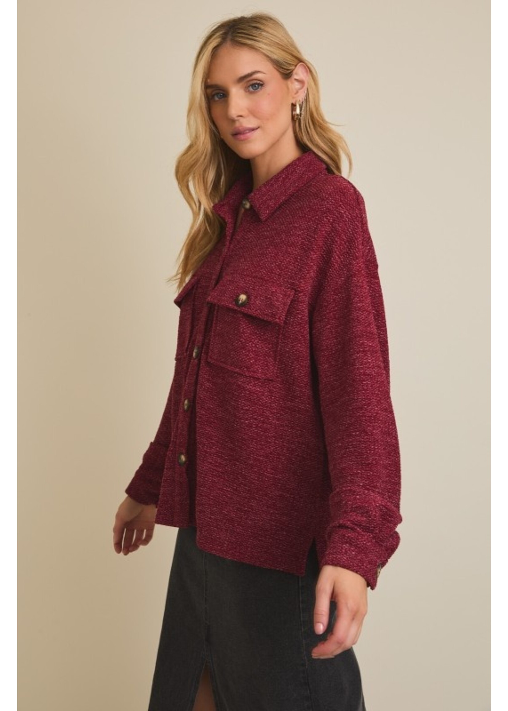 Collared Lightweight Shacket Burgundy