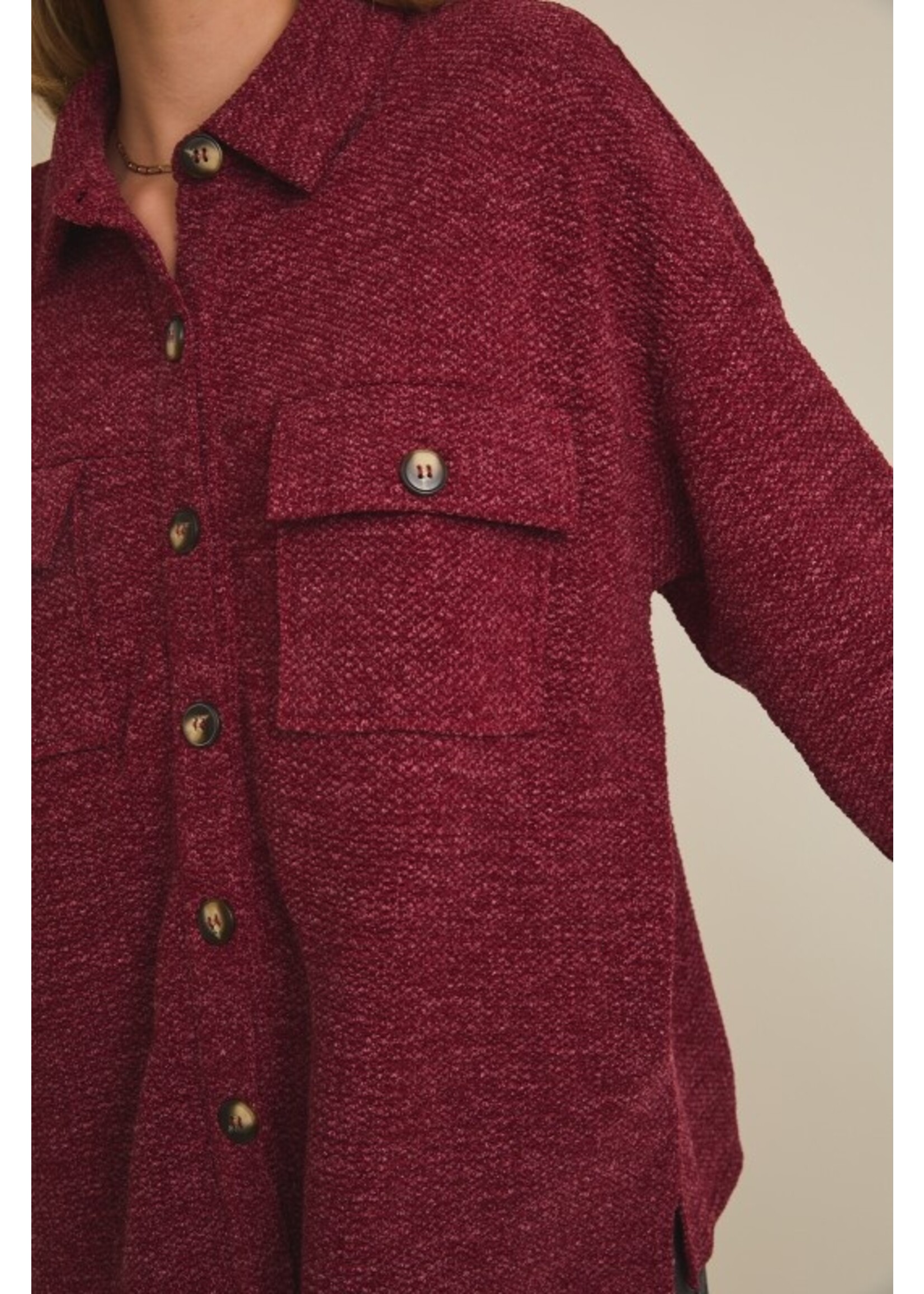 Collared Lightweight Shacket Burgundy