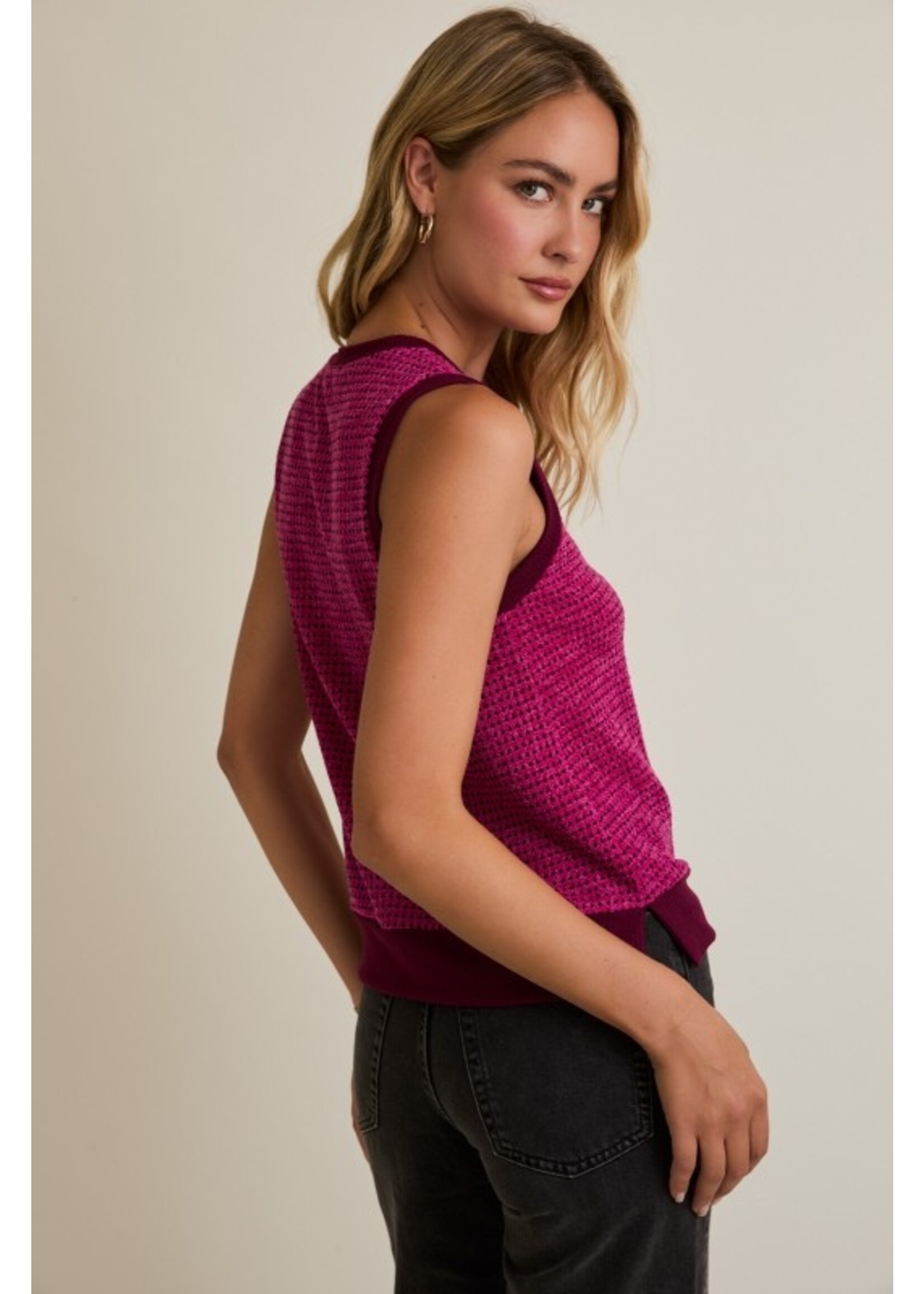 Contrast Detail Sweater Vest Magenta/Burgundy
