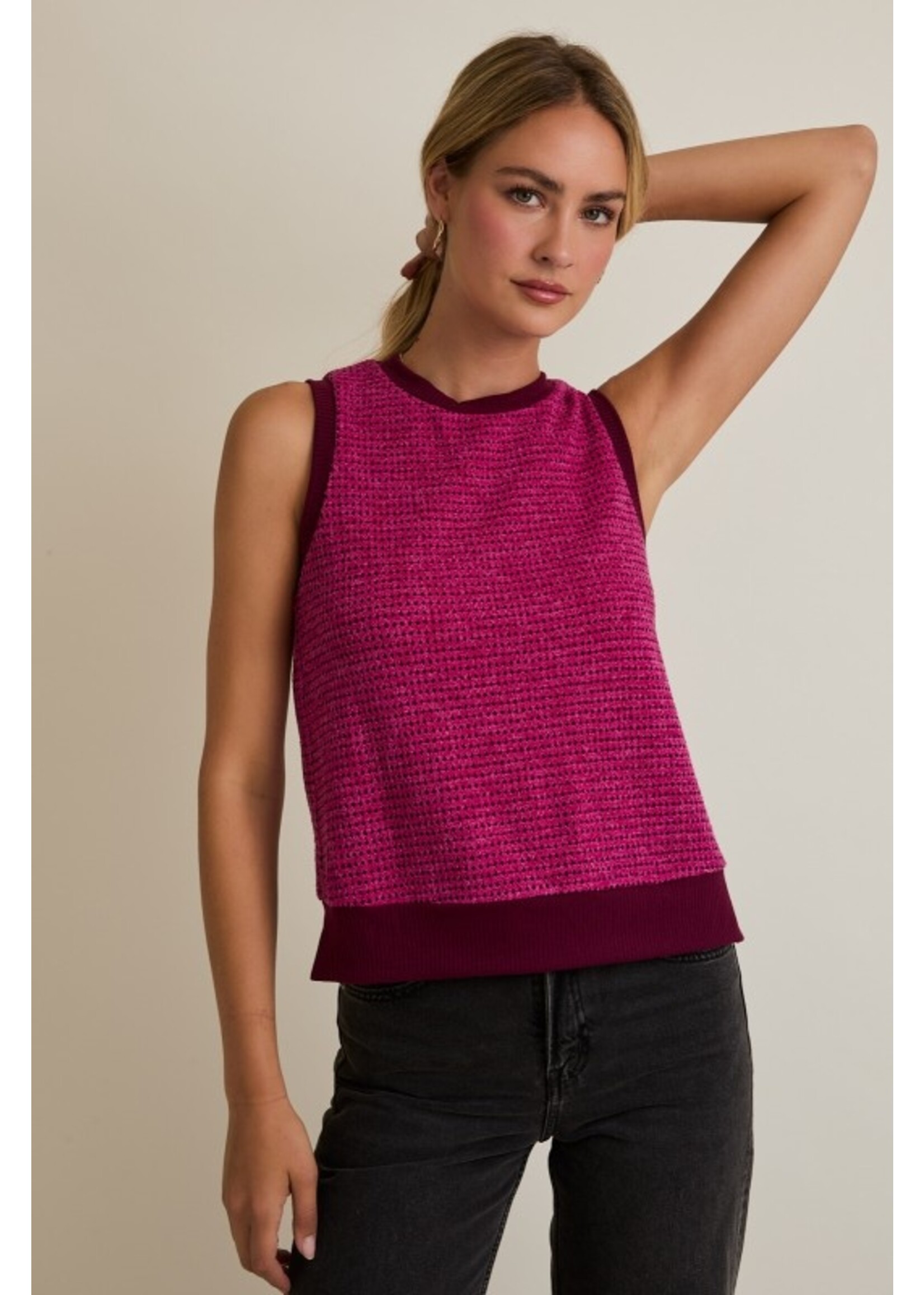 Contrast Detail Sweater Vest Magenta/Burgundy