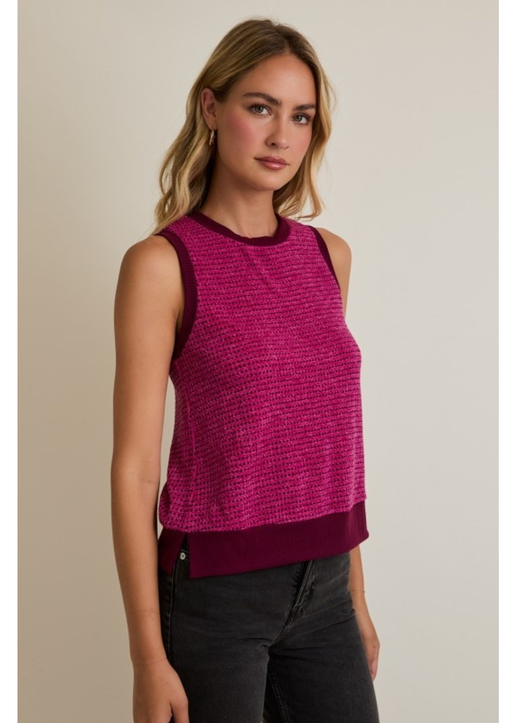 Contrast Detail Sweater Vest Magenta/Burgundy