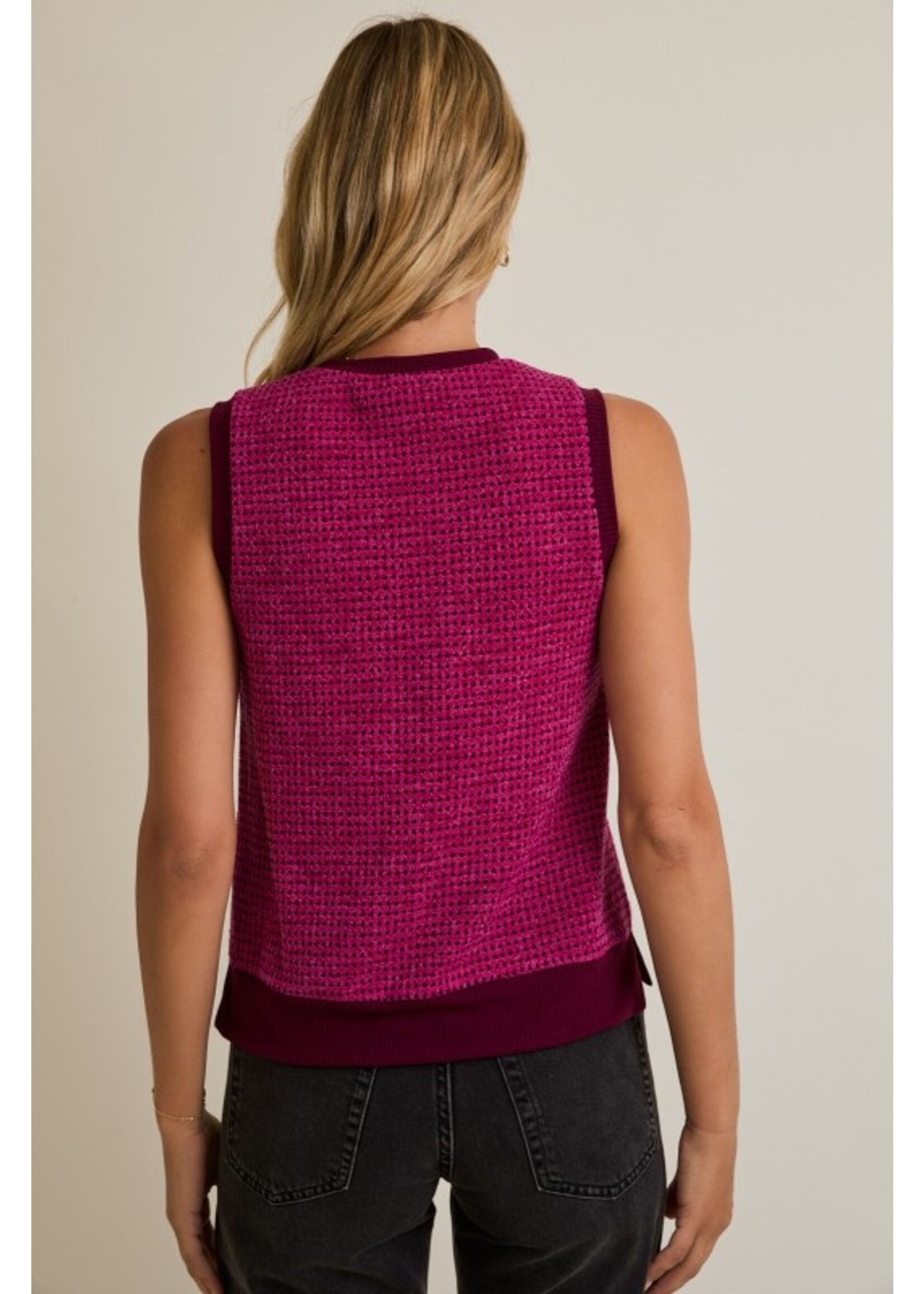 Contrast Detail Sweater Vest Magenta/Burgundy