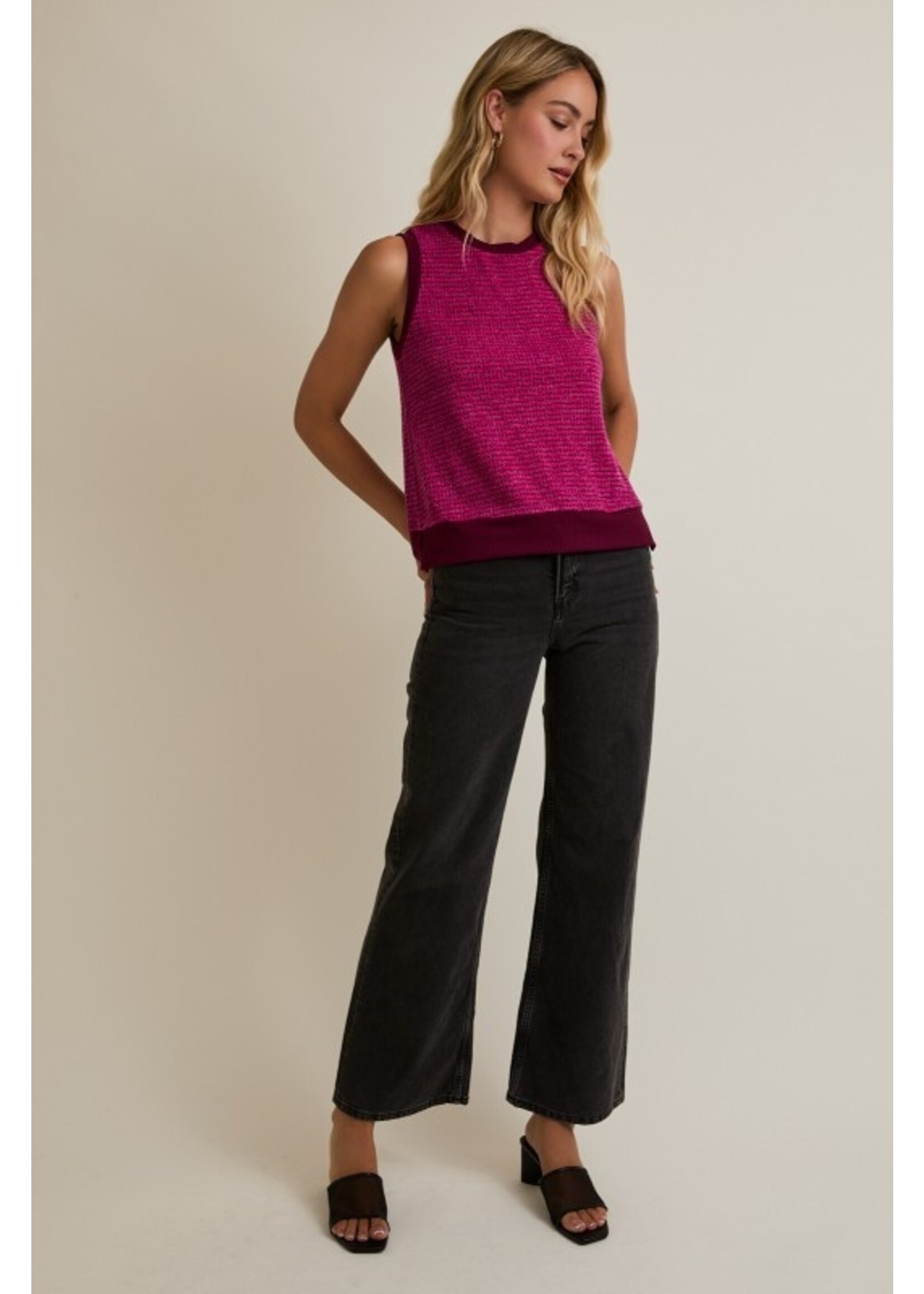 Contrast Detail Sweater Vest Magenta/Burgundy