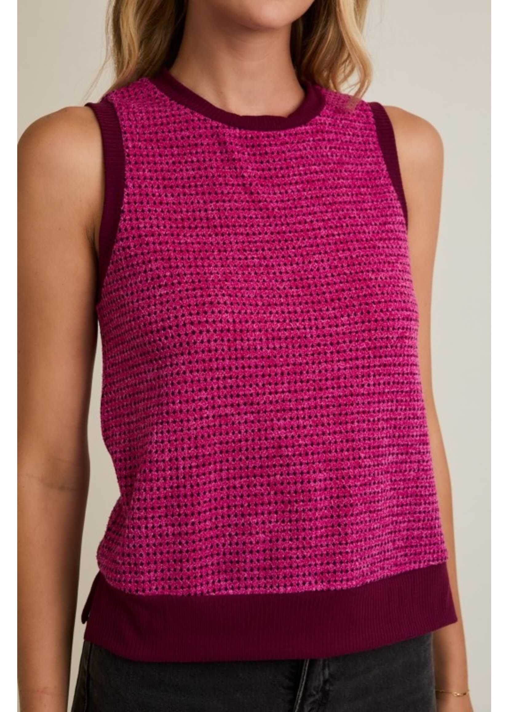 Contrast Detail Sweater Vest Magenta/Burgundy