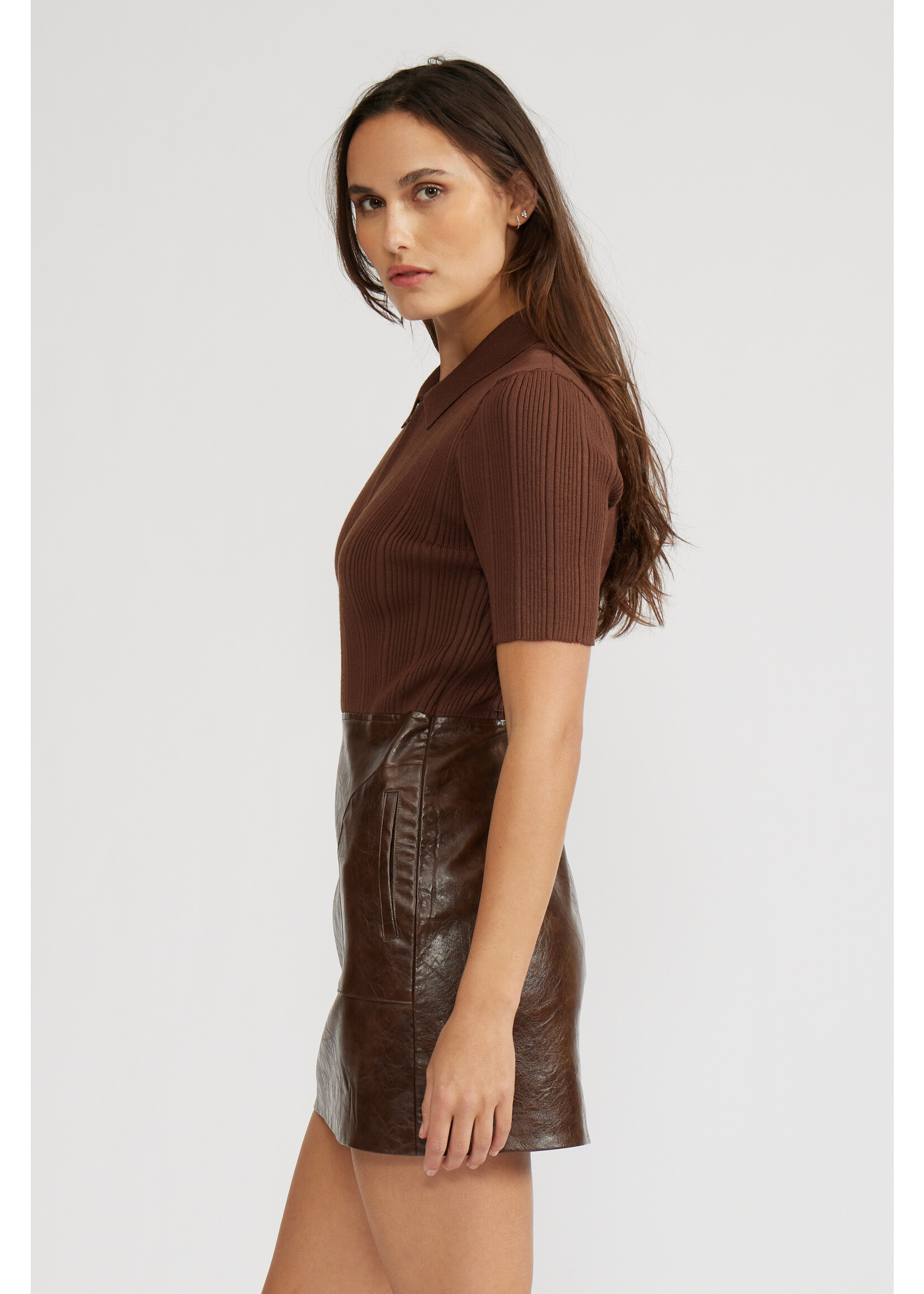 Kiko Mixed Media Knit/Leather Mini Dress Espresso