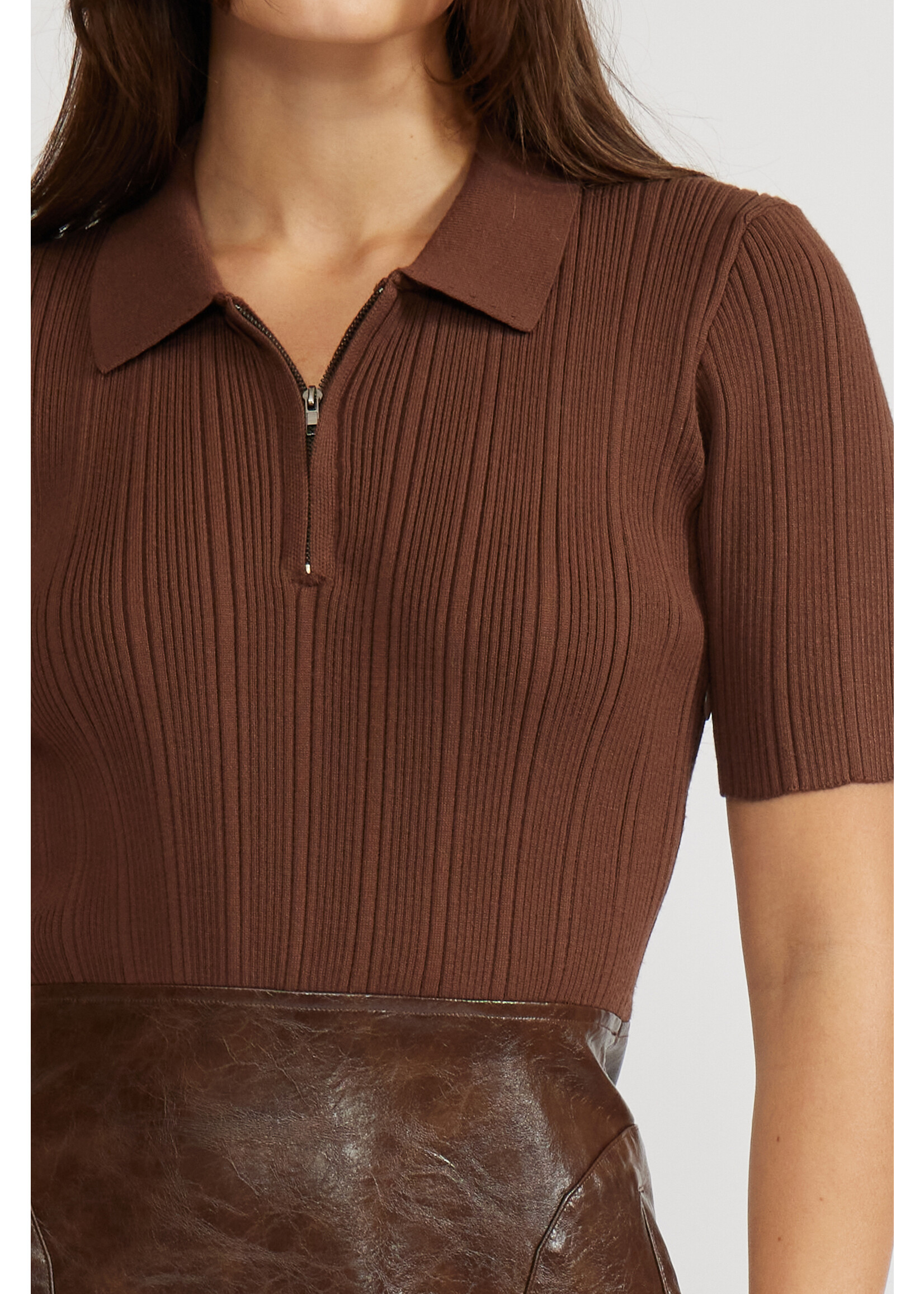 Kiko Mixed Media Knit/Leather Mini Dress Espresso